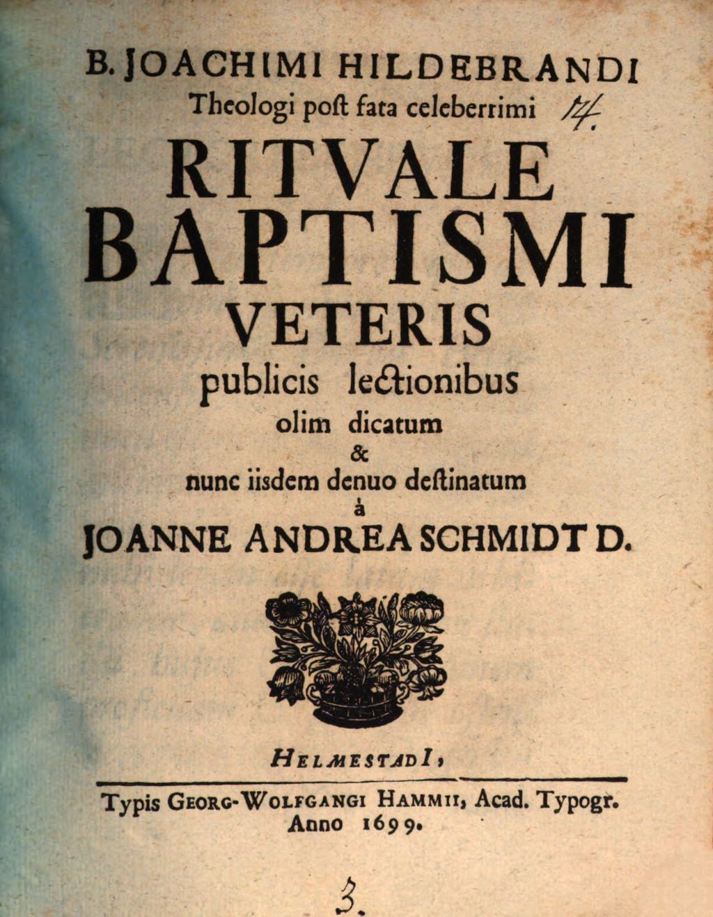 Cover of B. Joachimi Hildebrandi Theologi post fata celeberrimi Rituale Baptismi Veteris