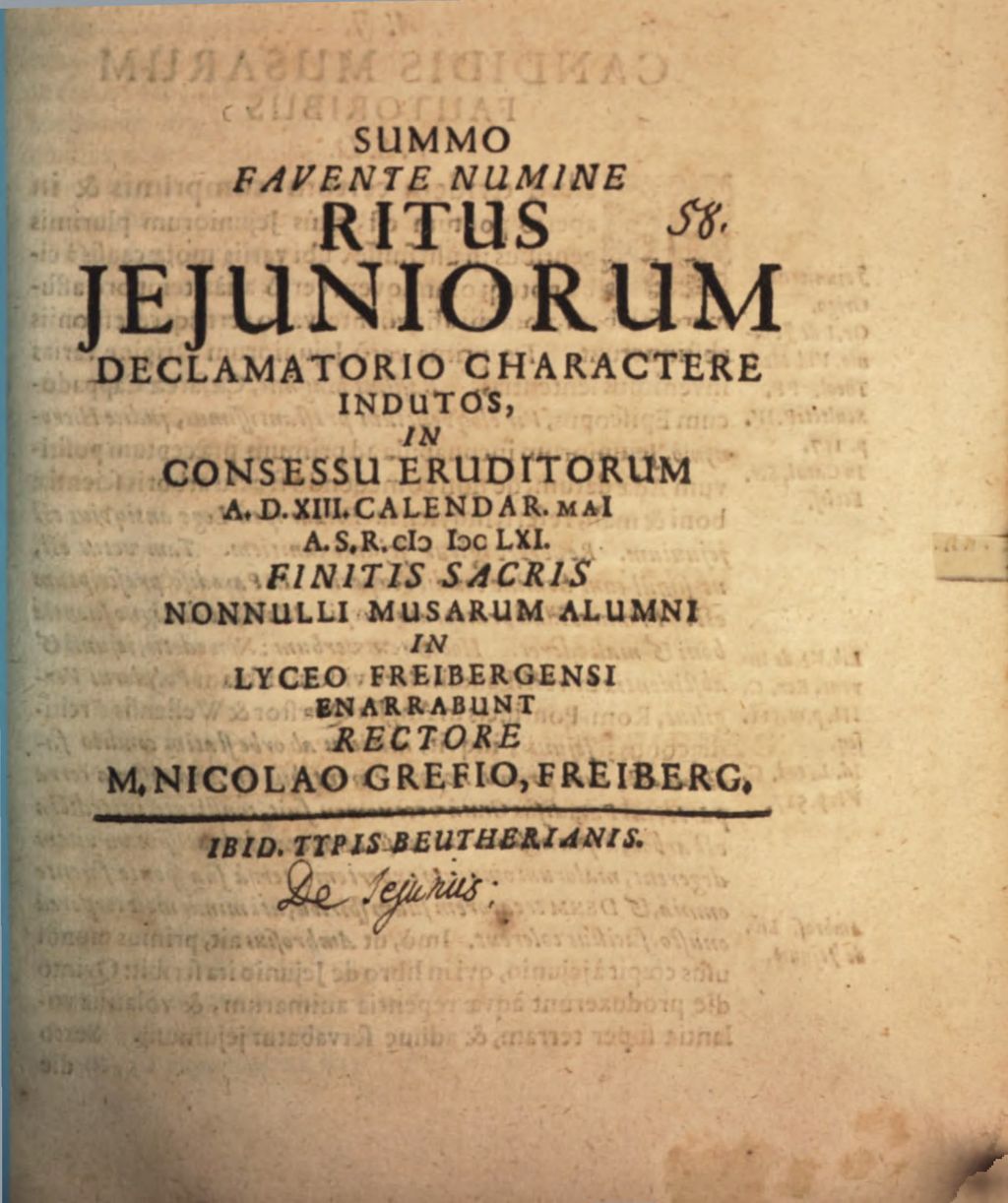 Cover of Ritus ieiuniorum declamatorio charactere indutos in consessu eruditorum ... nonnulli Musarum alumni ... enarrabunt Rectore M. Nicolao Grefio