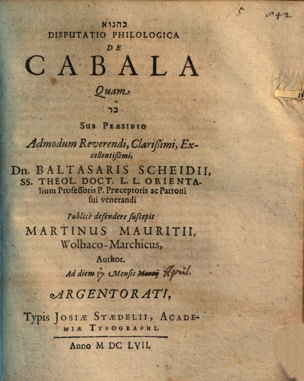 Cover of Disp. philol. de cabala