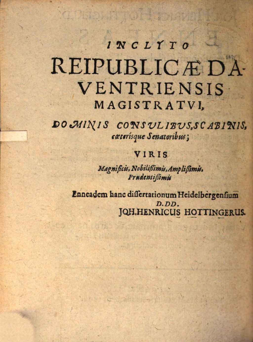 Cover of Joh. Henrici Hottingeri, D. Enneas Dissertationum Philologico-Theologicarum Heidelbergensium