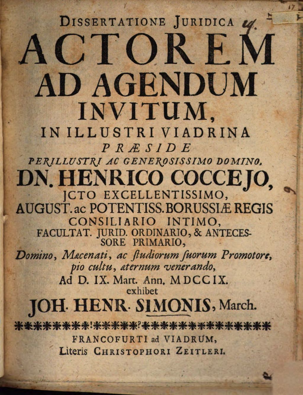 Cover of Dissertatione Juridica Actorem Ad Agendum Invitum