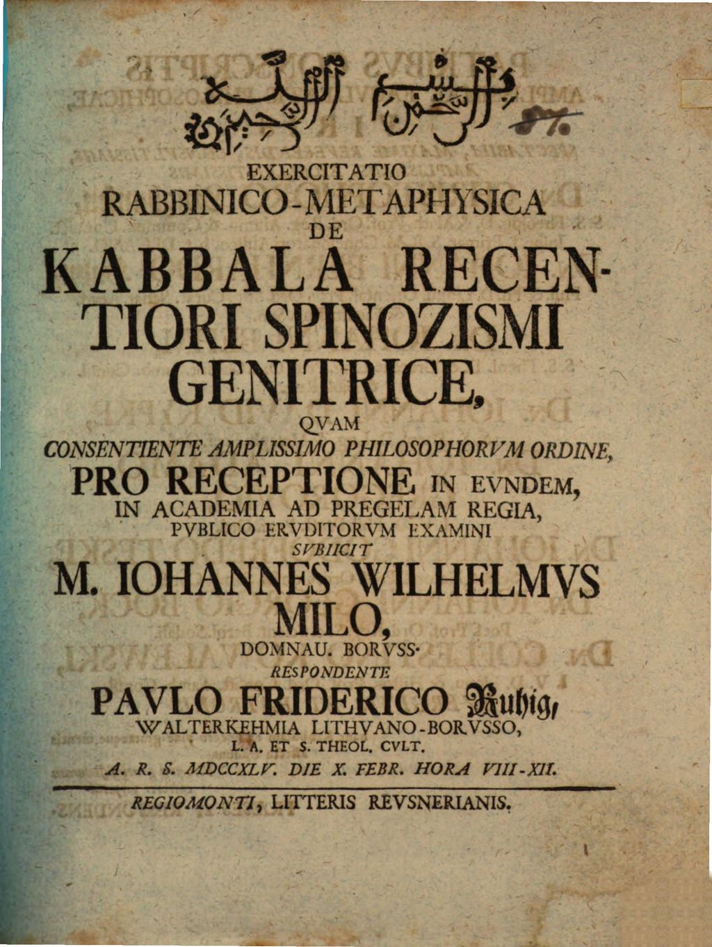 Cover of Exercitatio rabbin. metaph. de kabbala recentiori Spinozismi genitrice