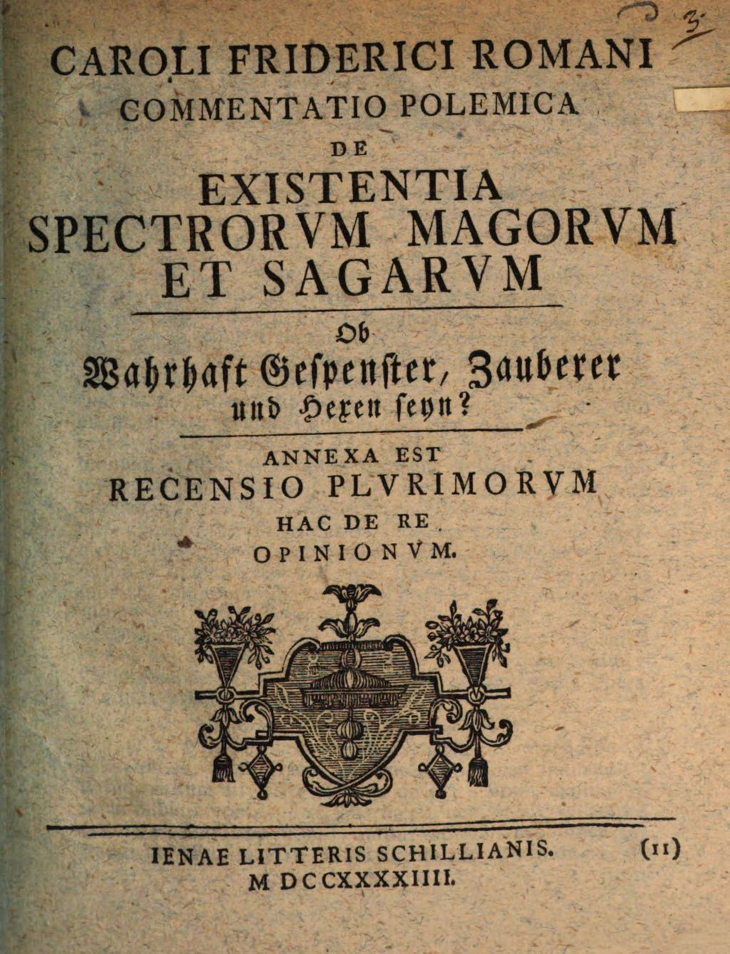 Cover of Caroli Friderici Romani Commentatio Polemica De Existentia Spectrorvm Magorvm Et Sagarvm