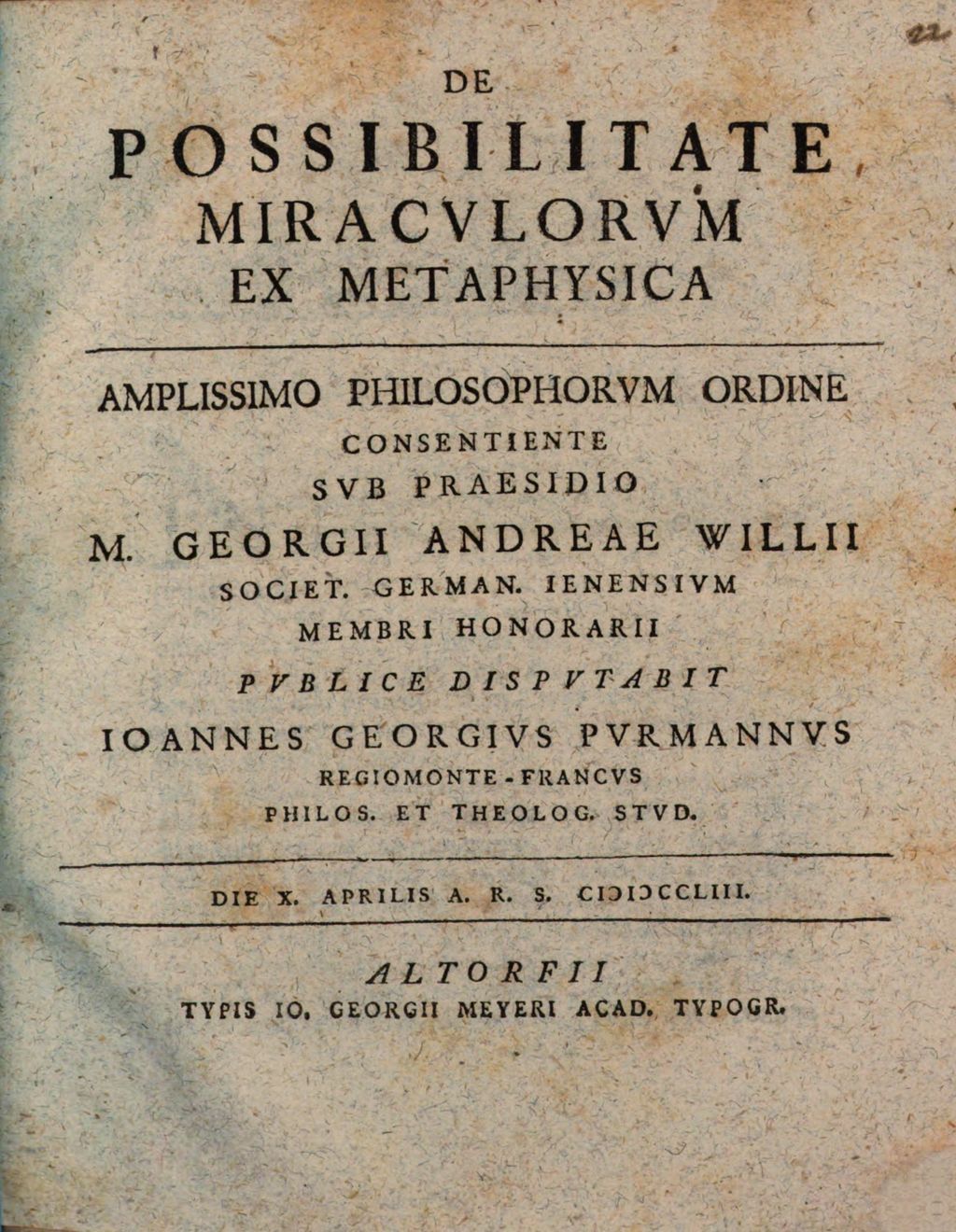 Cover of De Possibilitate Miracvlorvm Ex Metaphysica