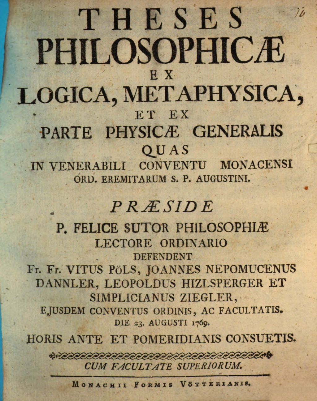 Cover of Theses philos. ex logica, metaphysica et ex parte physicae generalis