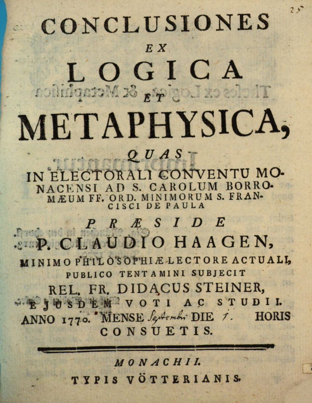 Cover of Conclusiones ex logica et metaphysica