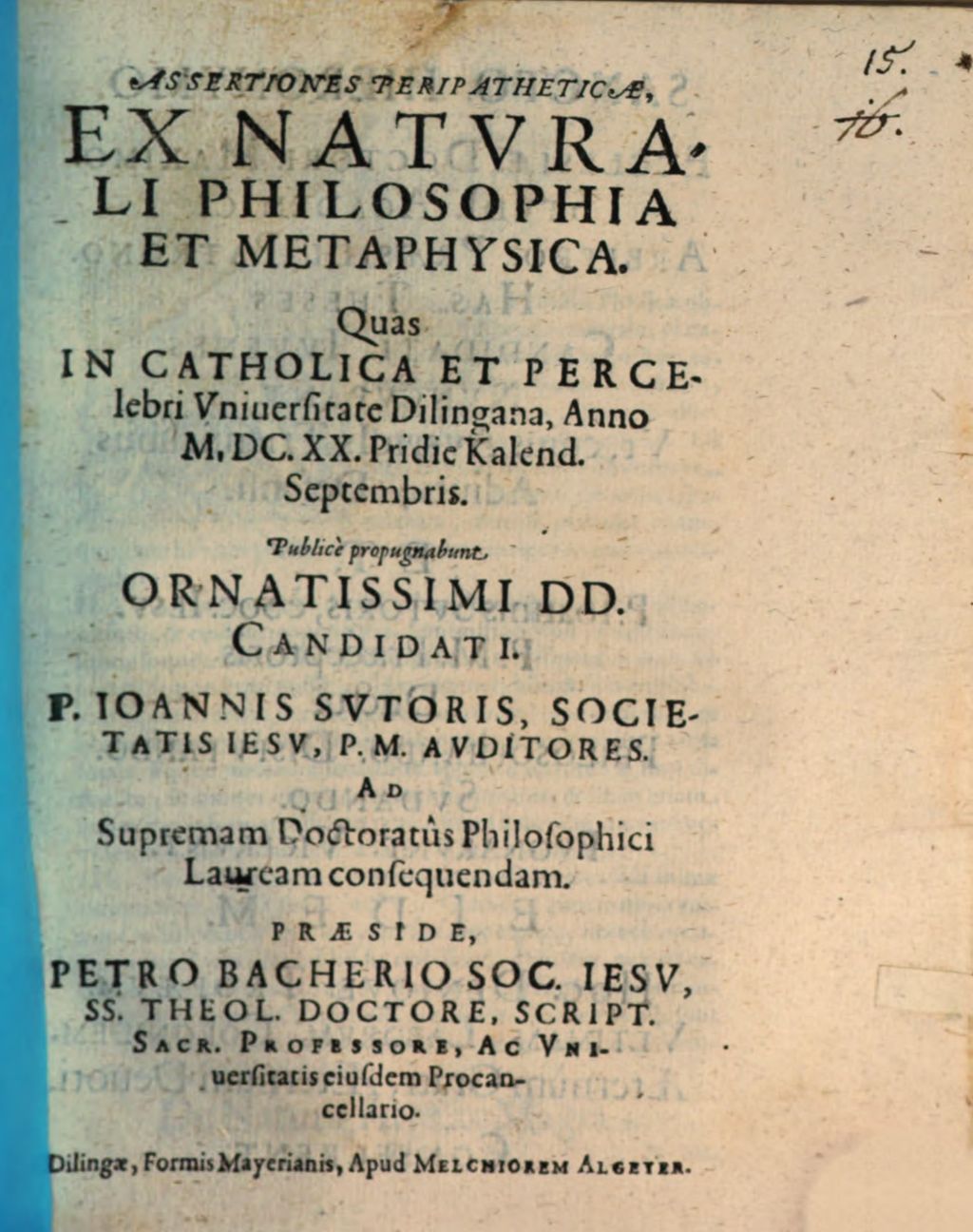 Cover of Assertiones Peripatheticae, Ex Naturali Philosophia Et Metaphysica