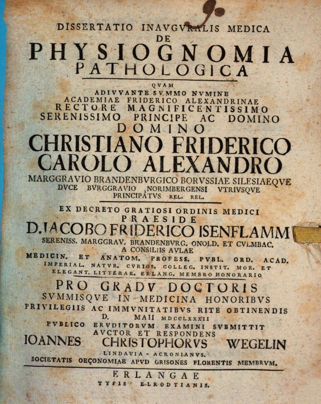 Cover of Dissertatio inavgvralis medica de physiognomia pathologica