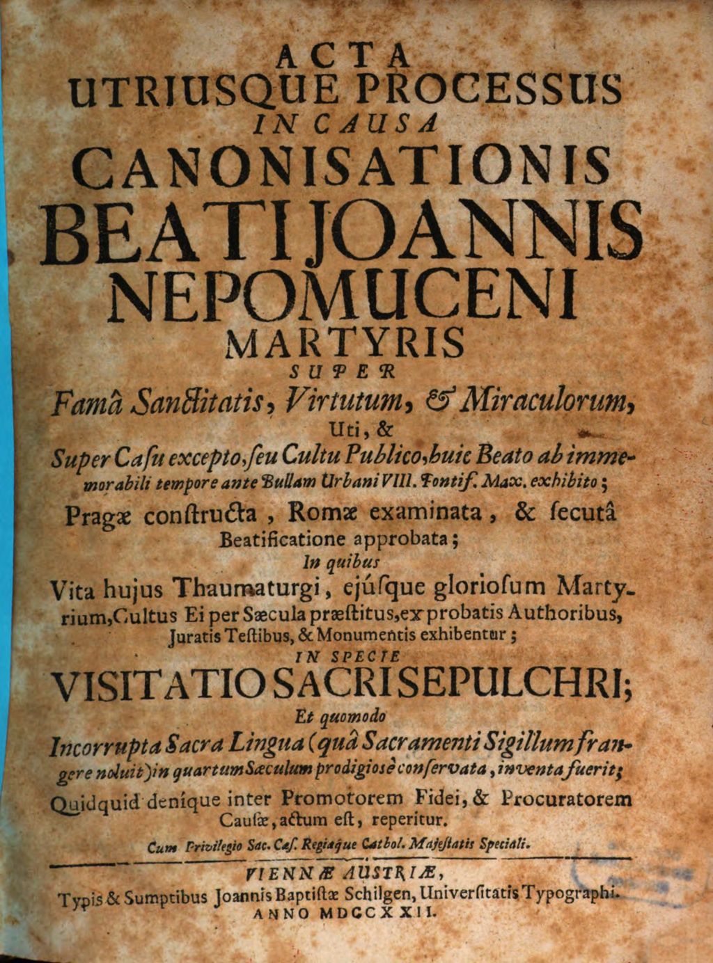 Cover of Acta Utriusque Processus In Causa Canonisationis Beati Joannis Nepomuceni Martyris