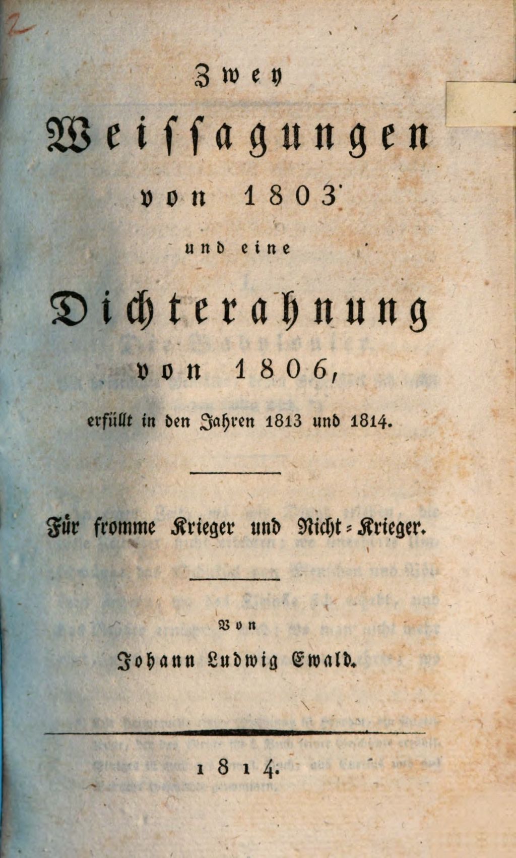 Cover of Zwey Weissagungen von 1803 und eine Dichterahnung von 1806