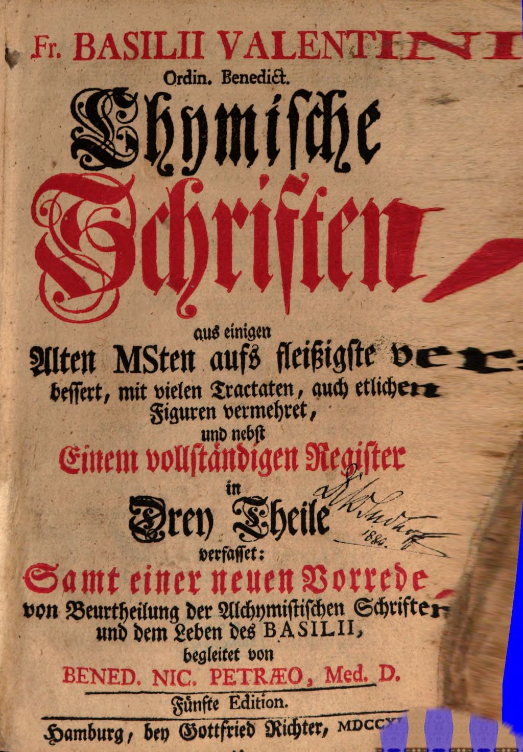 Cover of Fr. Basilii Valentini Ordin. Benedict. Chymische Schriften