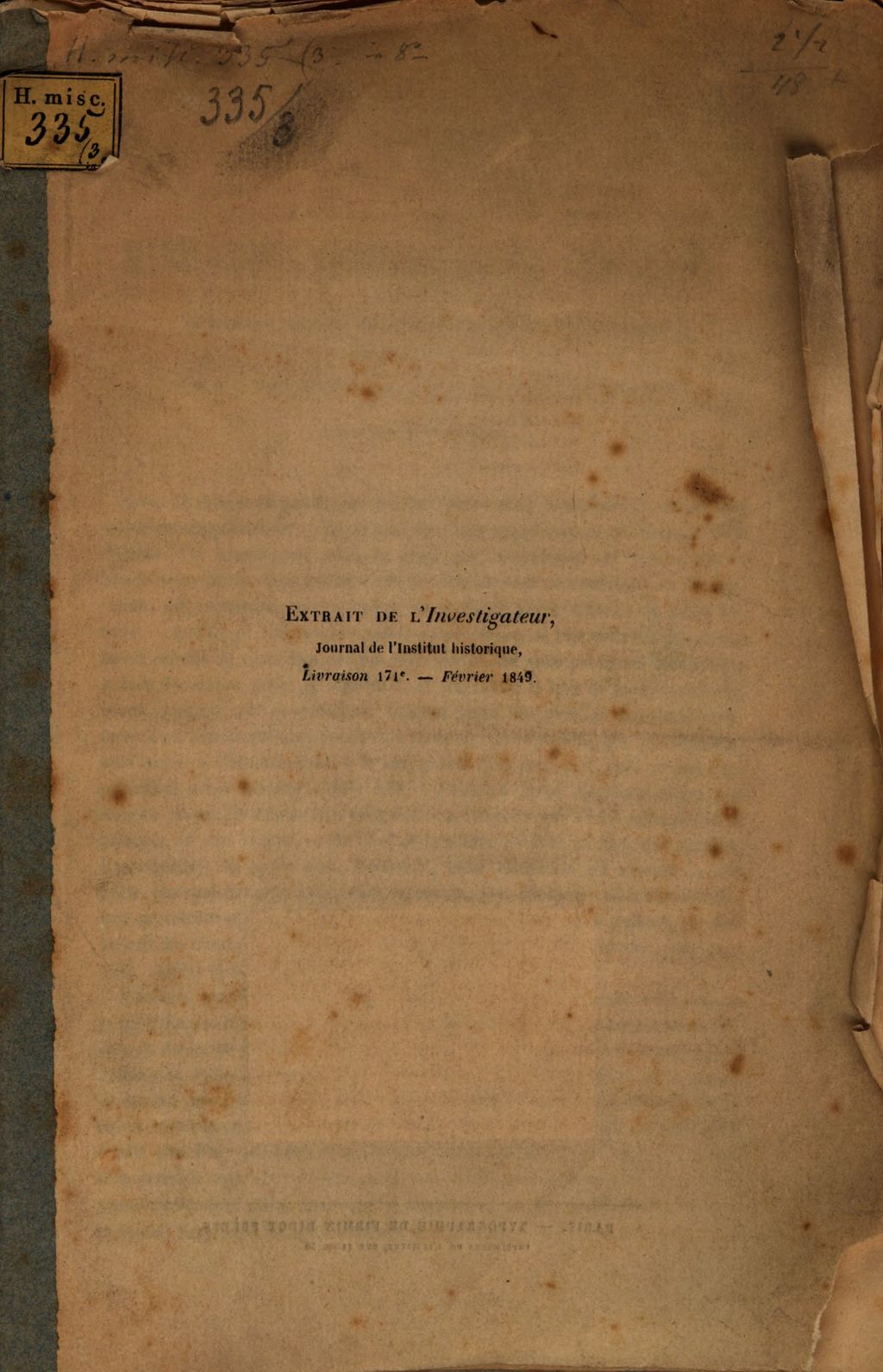 Cover of Mémoire sur les manuscrits historiques de Guichen on, conservés dans la Bibliothèque de l'École de Médecine de Montpellier, lu dans la séance générale de l'Institut Historique de Janv. 1848