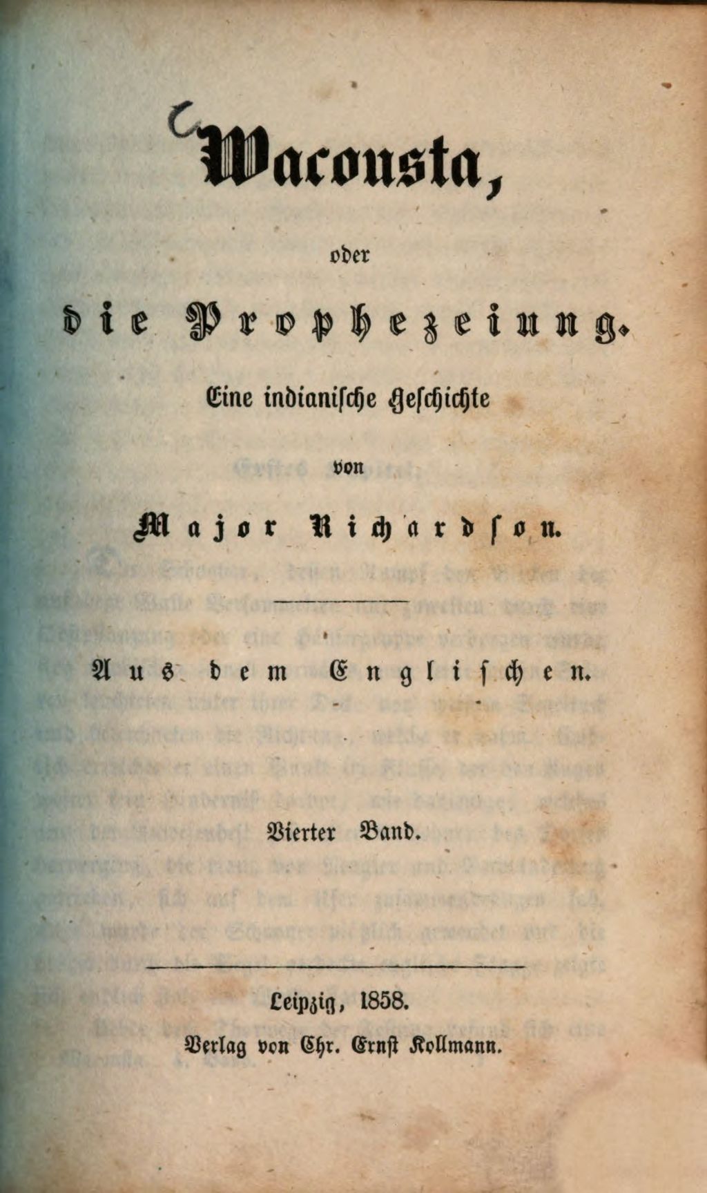 Cover of Wacousta, oder die Prophezeiung