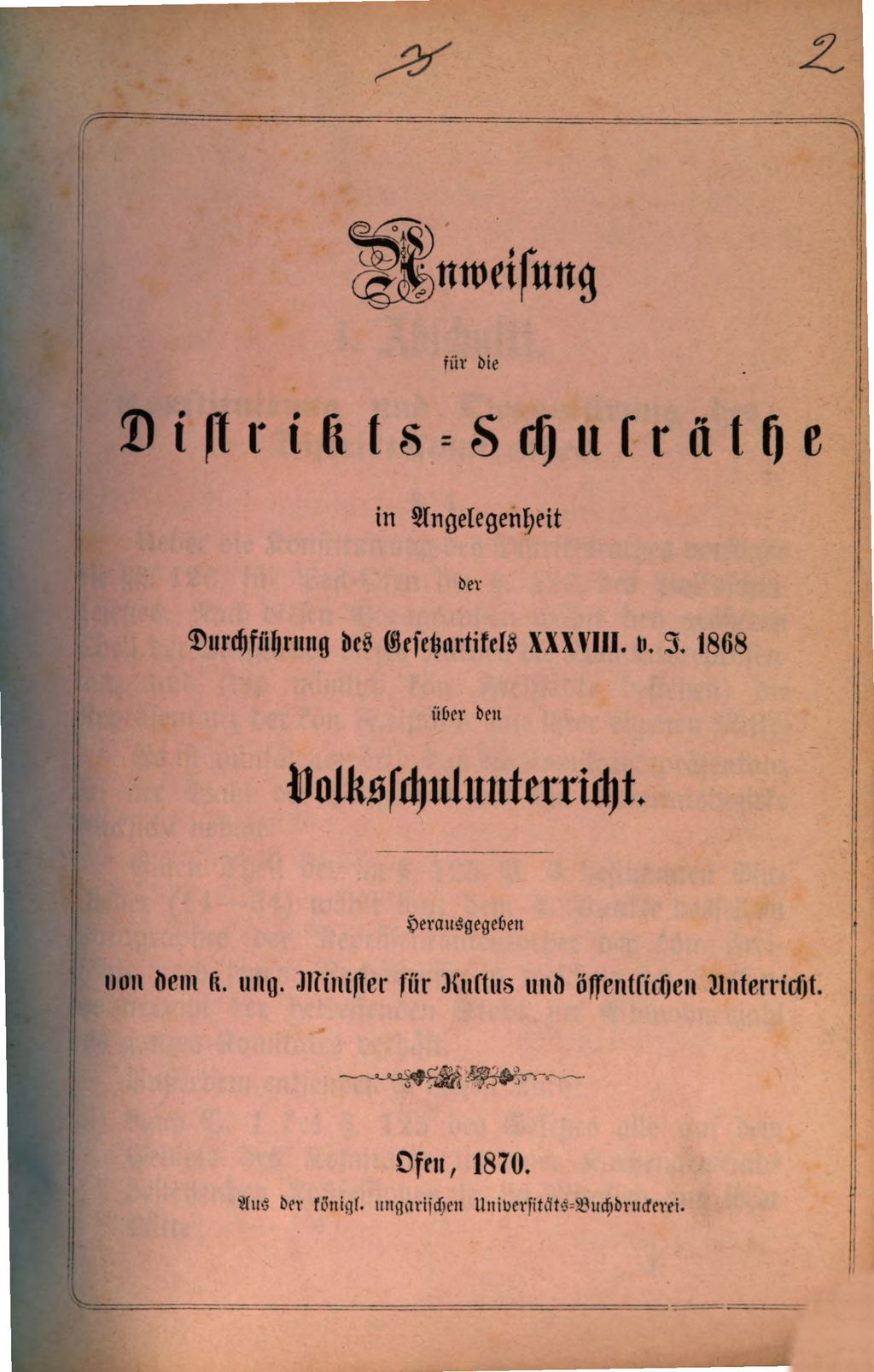 Cover of Anweisung für die Distrikts-Schulräthe in Angelegenheit der Durchführung des Gesetzartikels XXXVIII v. J. 1868 über den Volksschulunterricht