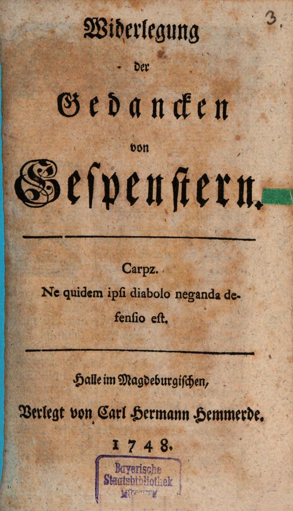 Cover of Widerlegung der Gedancken von Gespenstern