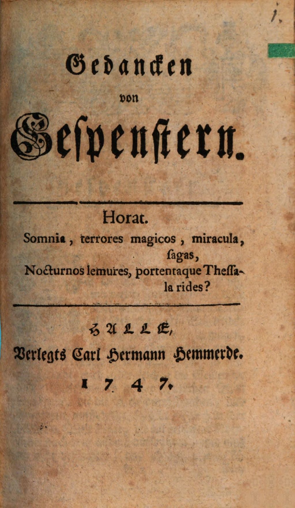 Cover of Gedancken von Gespenstern