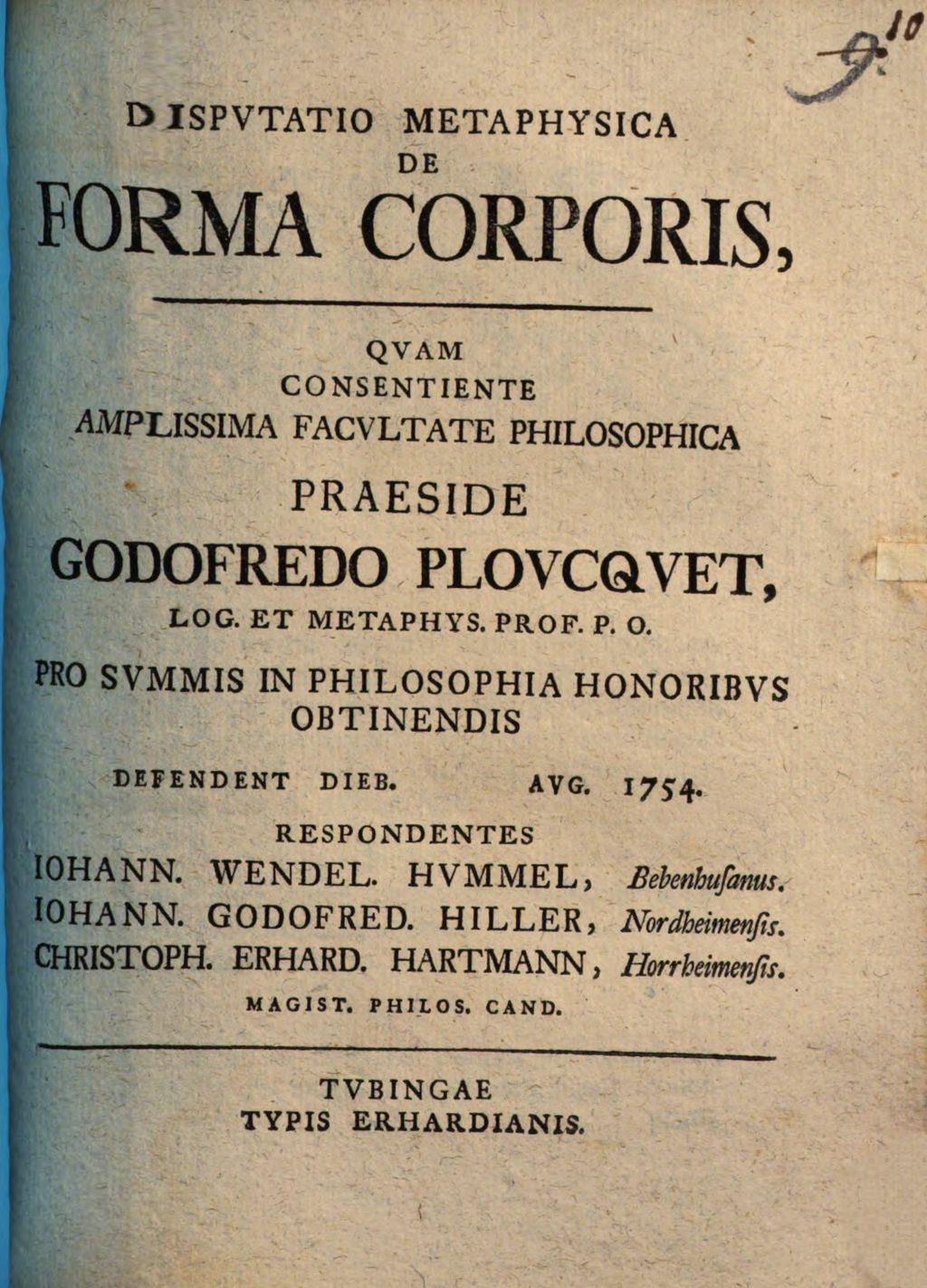 Cover of Dispvtatio Metaphysica De Forma Corporis