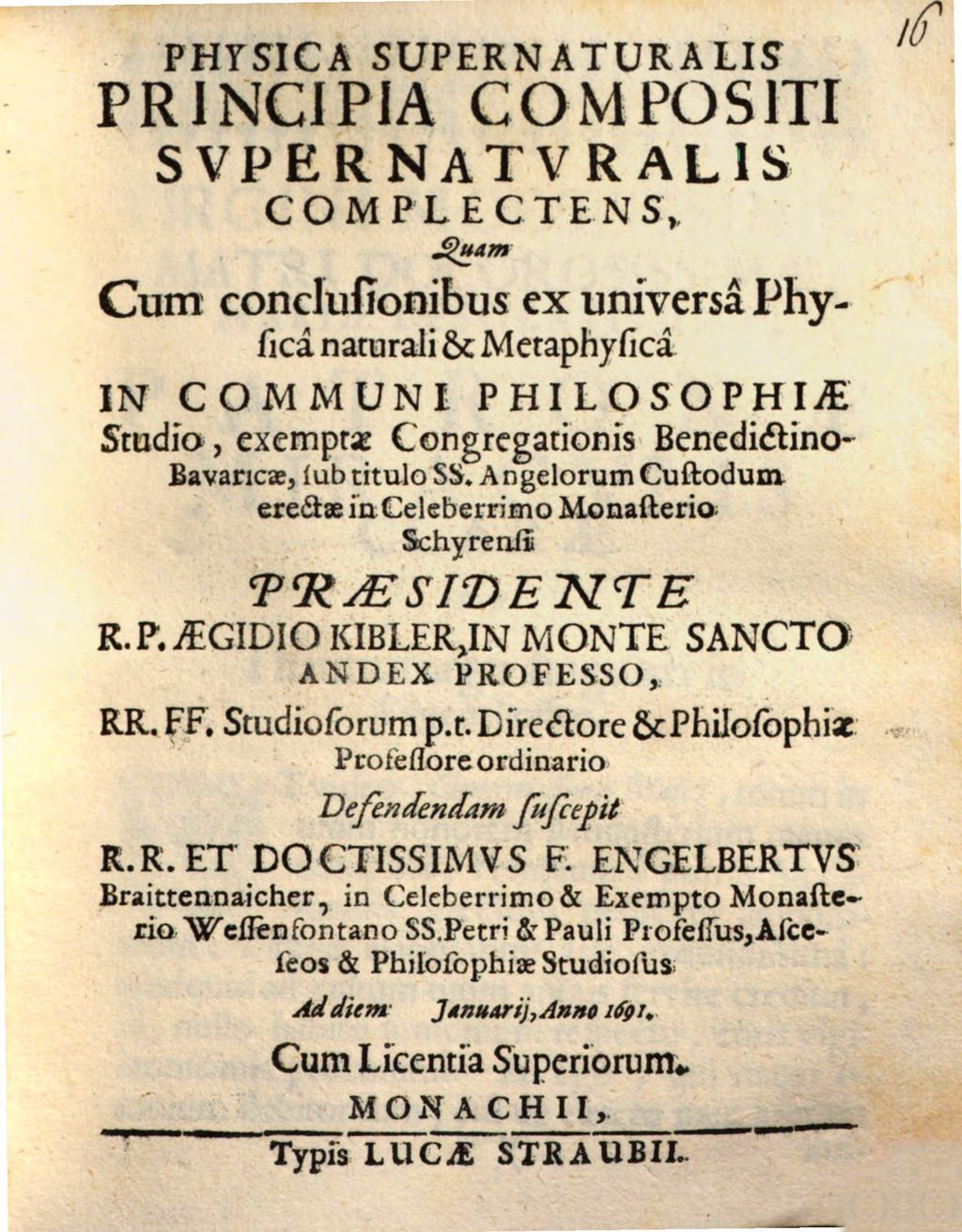 Cover of Physica Supernaturalis Principia Compositi Supernaturalis Complectens