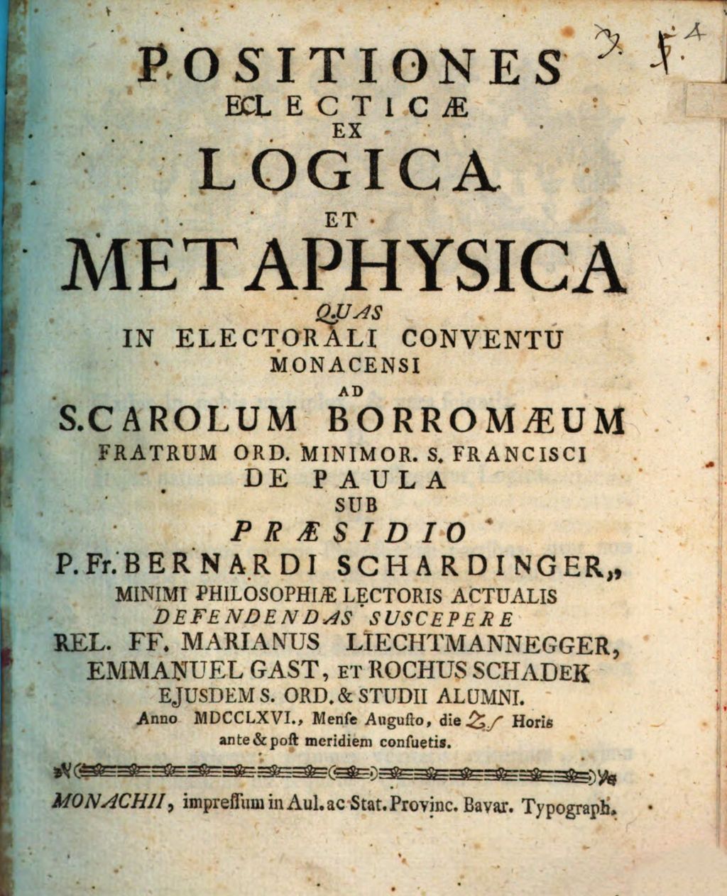 Cover of Positiones eclecticae ex logica et metaphysica