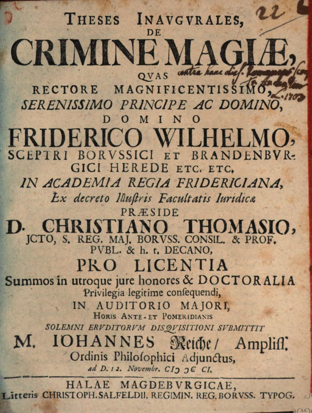 Cover of Theses Inavgvrales, De Crimine Magiae