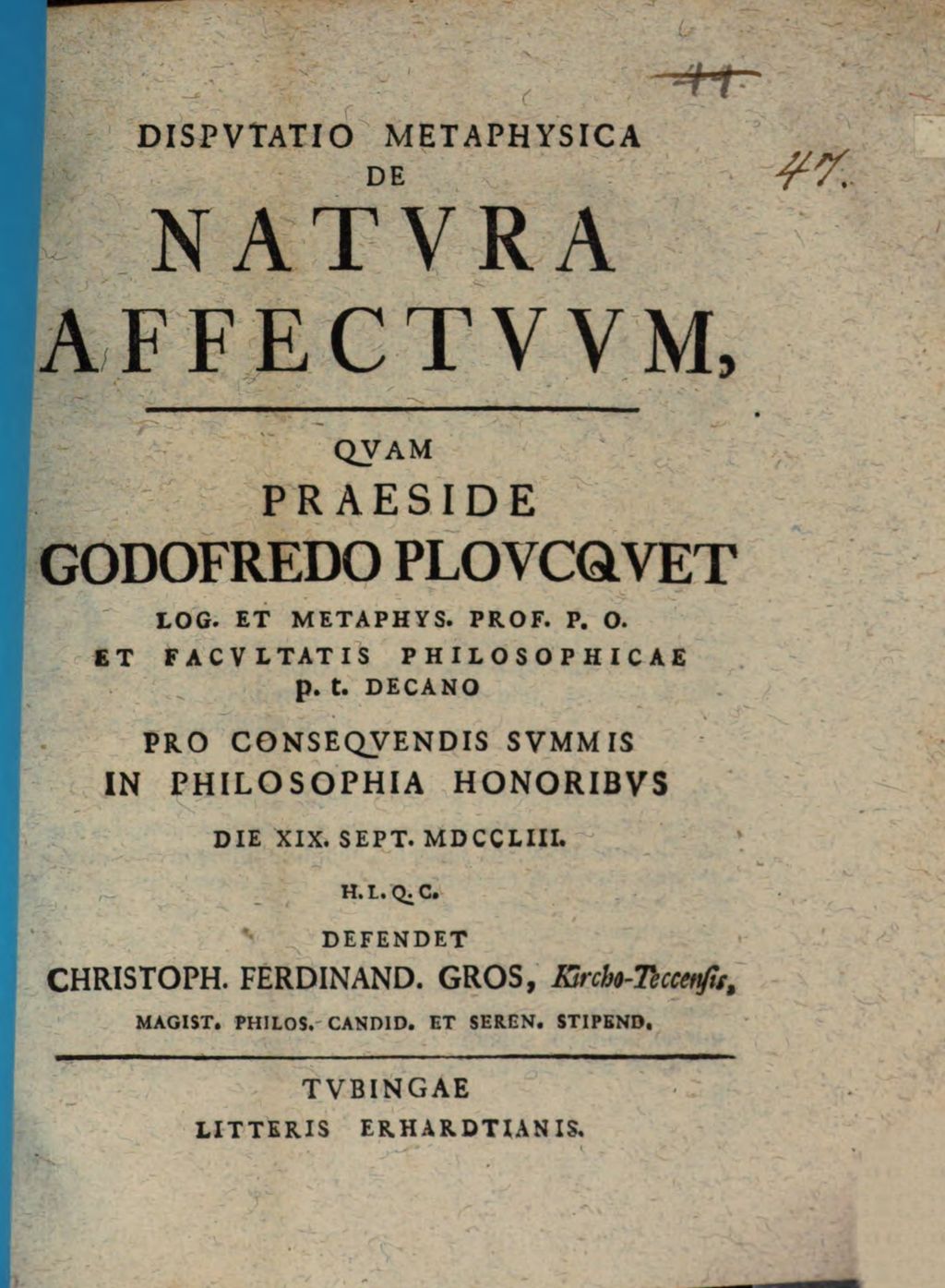 Cover of Dispvtatio Metaphysica De Natvra Affectvvm