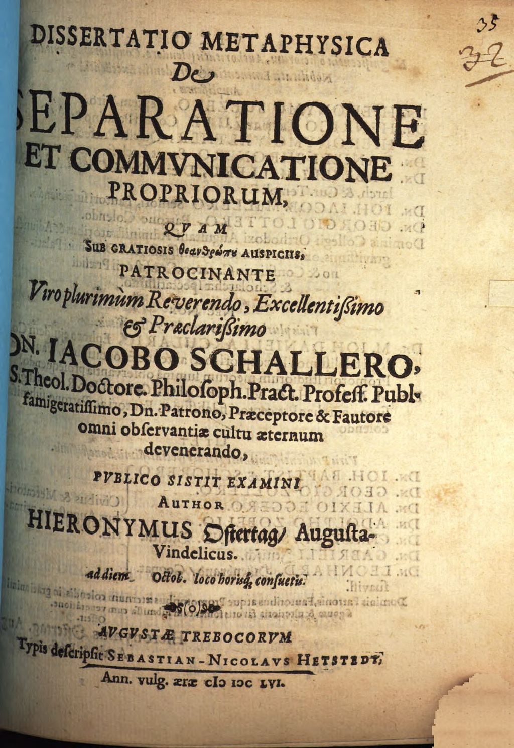 Cover of Dissertatio metaphysica de separatione et communicatione propriorum