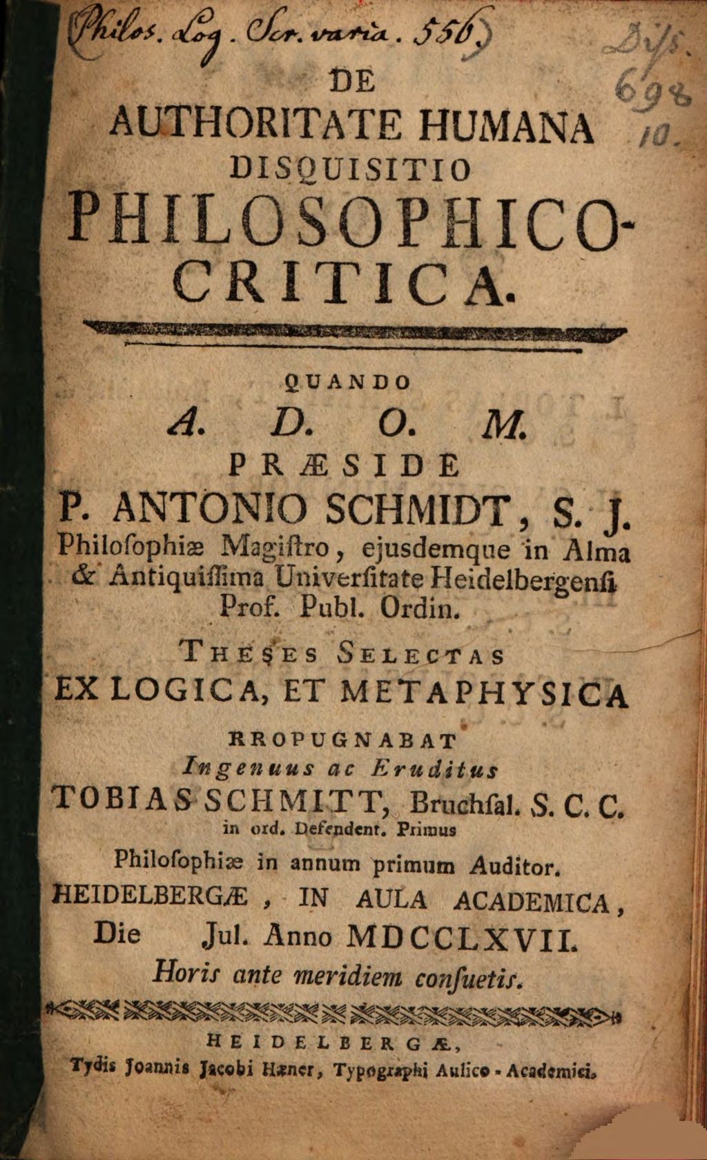 Cover of De authoritate humana disquisitio philosophico-critica