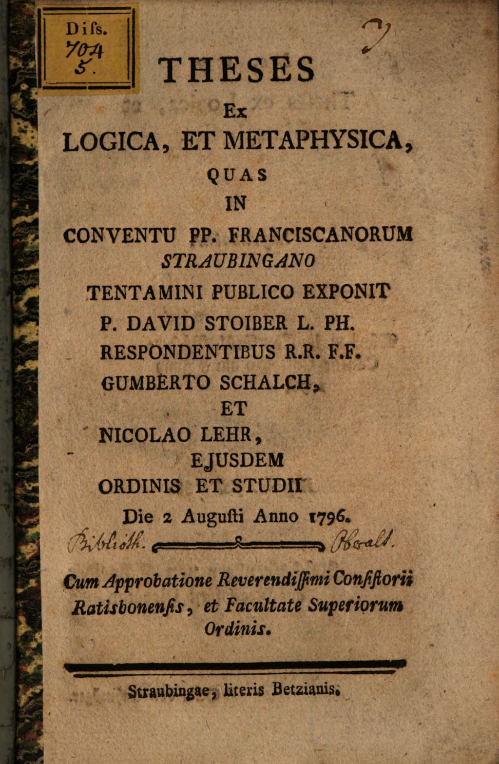 Cover of Theses ex logica et metaphysica