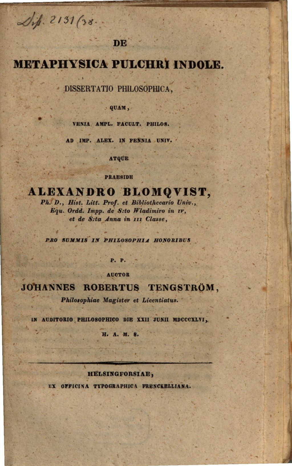 Cover of De metaphysica pulchri indole