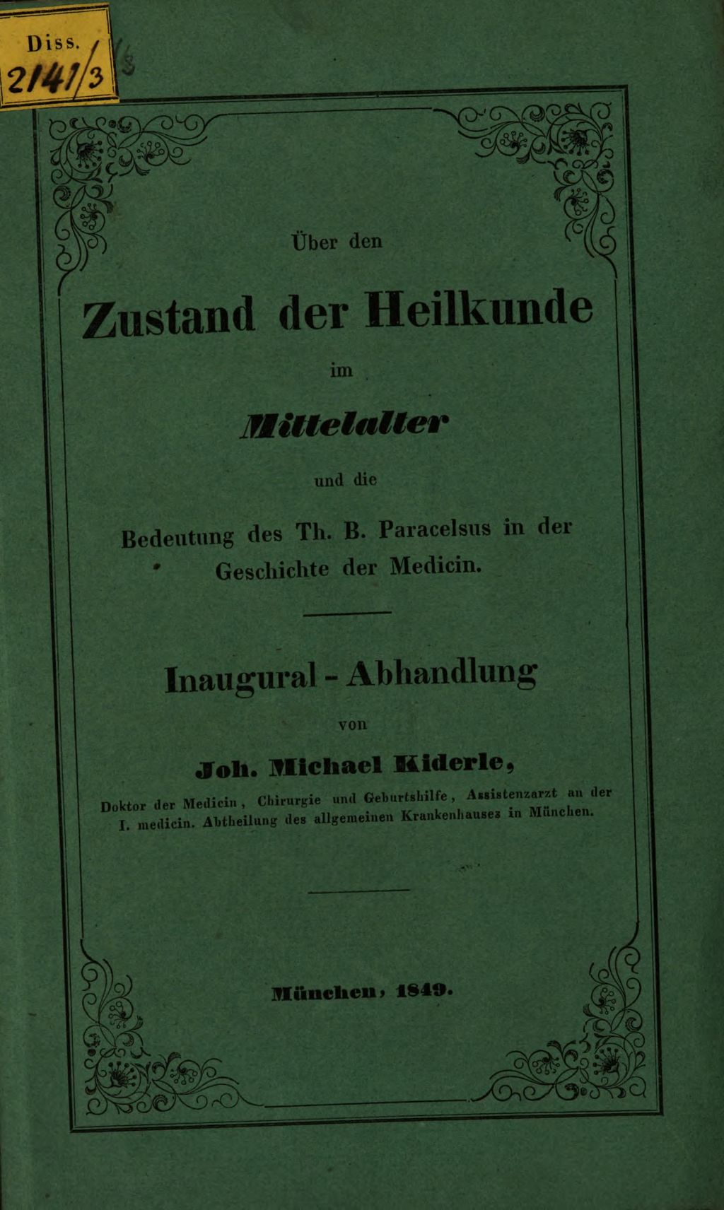 Cover of Über den Zustand der Heilkunde im Mittelalter und die Bedeutung des Th. B. Paracelsus in der Geschichte der Medicin