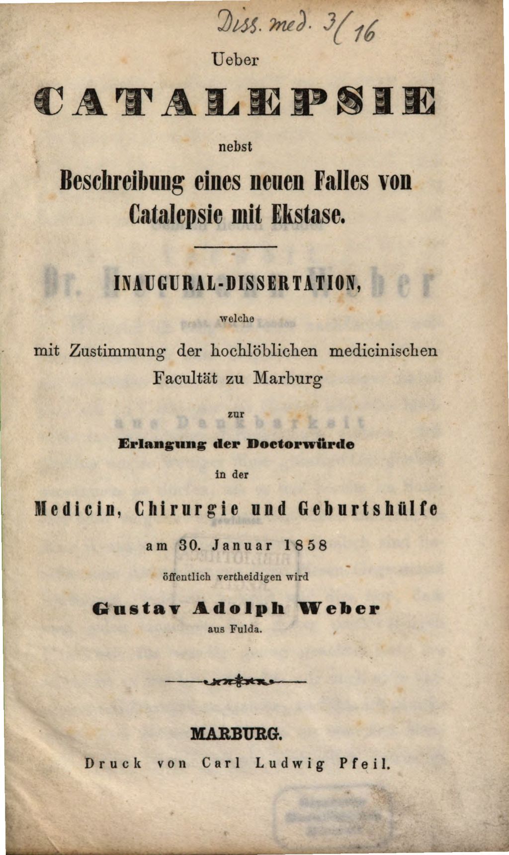 Cover of Über Catalepsie, nebst Beschreibung eines neuen Falles von Catalepsie mit Ekstase