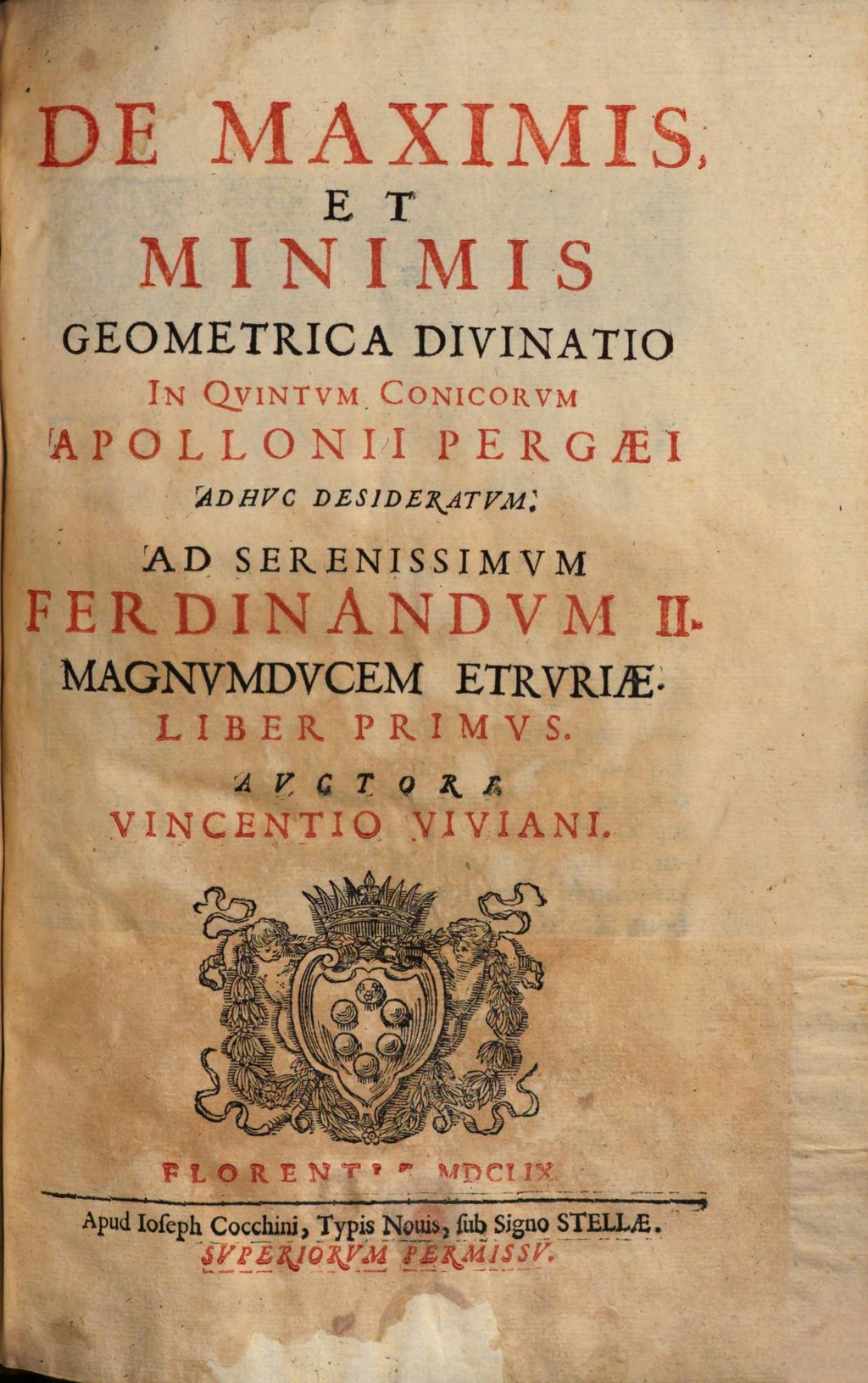 Cover of De Maximis, Et Minimis Geometrica Divinatio In Qvintvm Conicorvm Apollonii Pergæi Adhvc Desideratvm