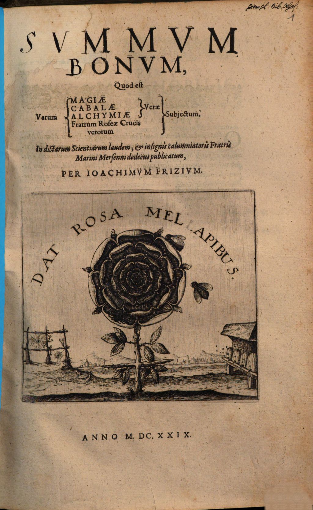 Cover of Summum bonum, quod est verum magiae, cabalae, alchymiae verae, Fratrum Roseae Crucis verorum subiectum