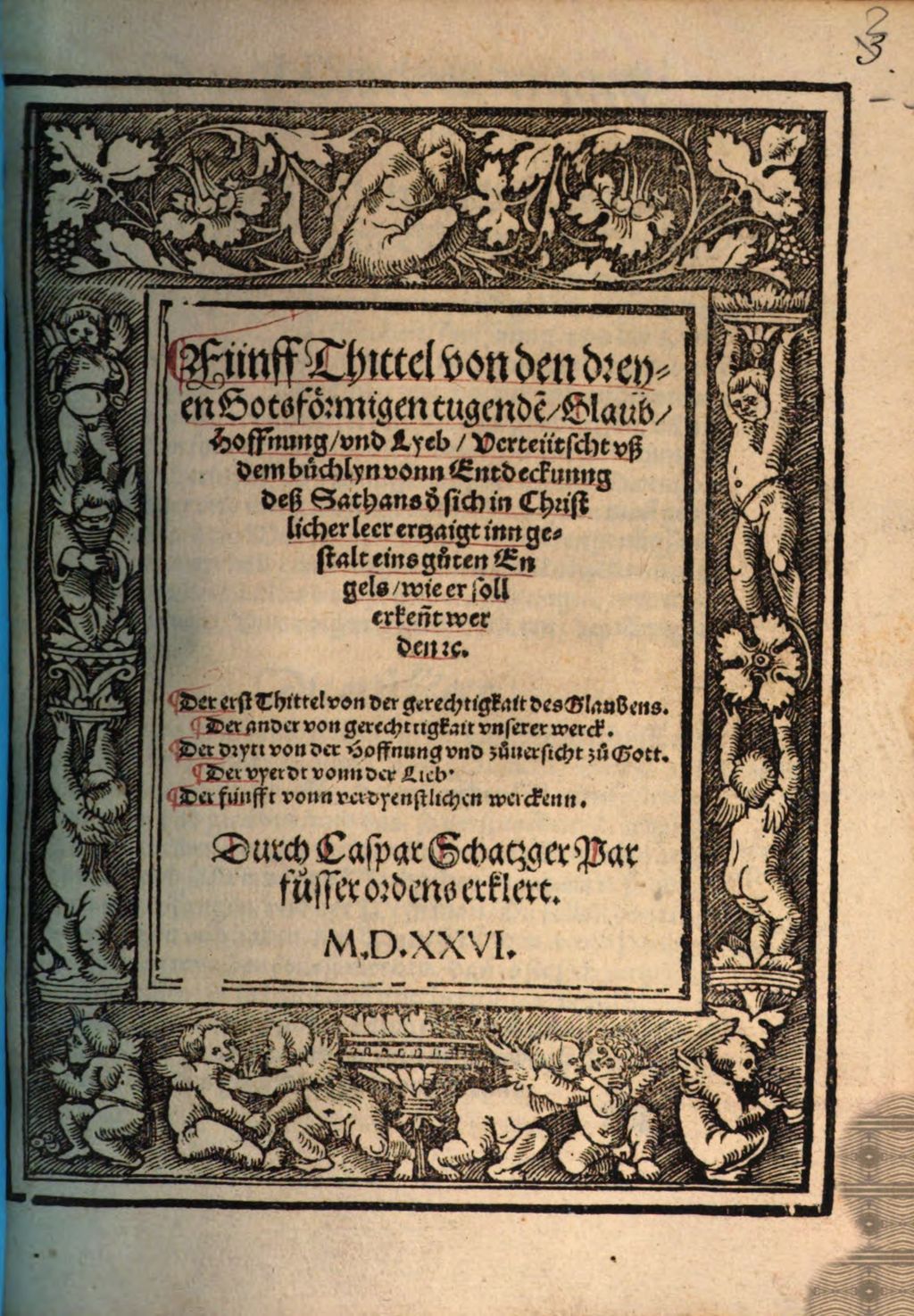 Cover of Fünff Thittel von den dreyen Gotsförmigen tugenden, Glaub, Hoffnung und Lyeb