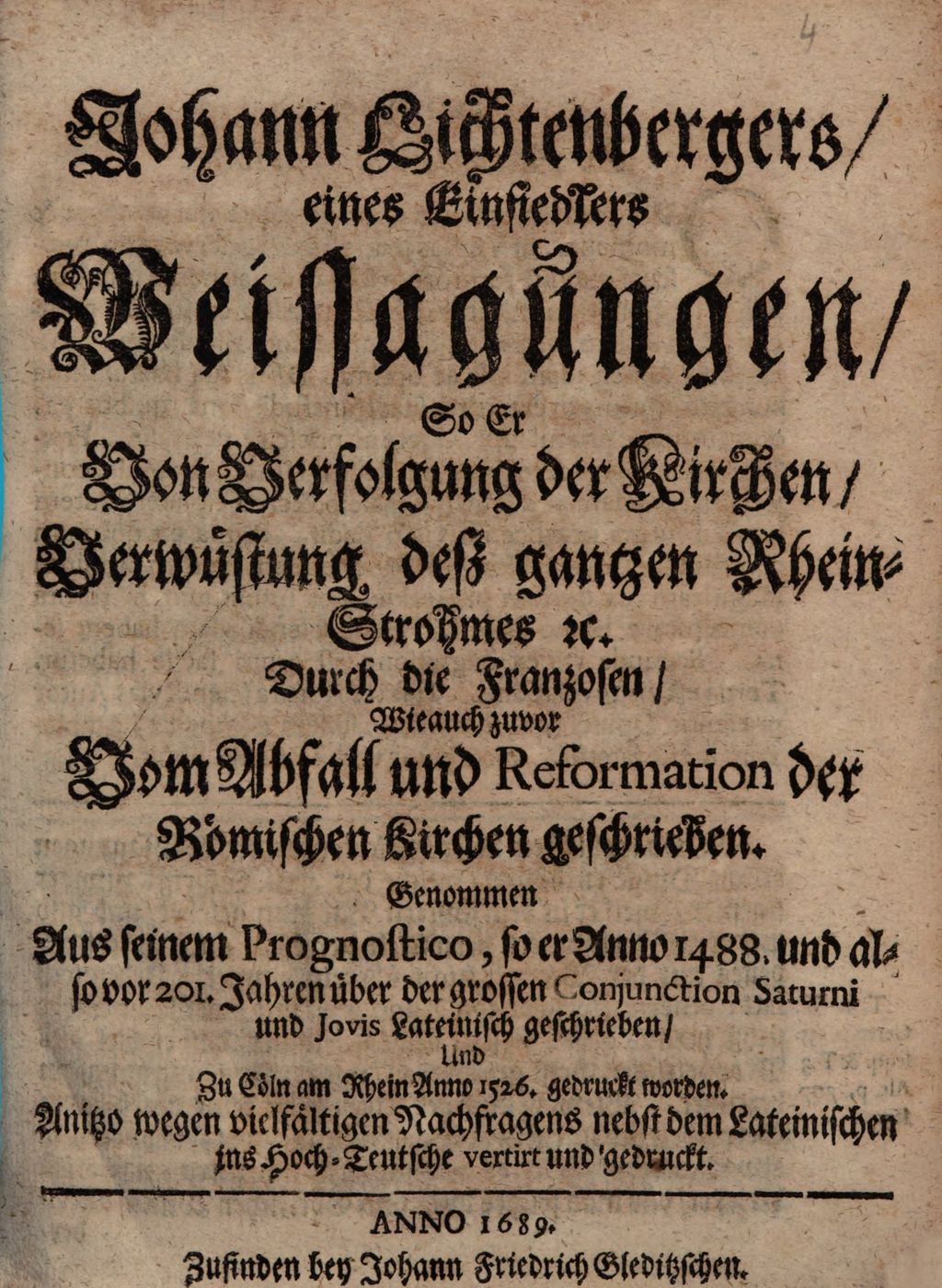 Cover of Johann Lichtenbergers, eines Einsiedlers Weissagungen