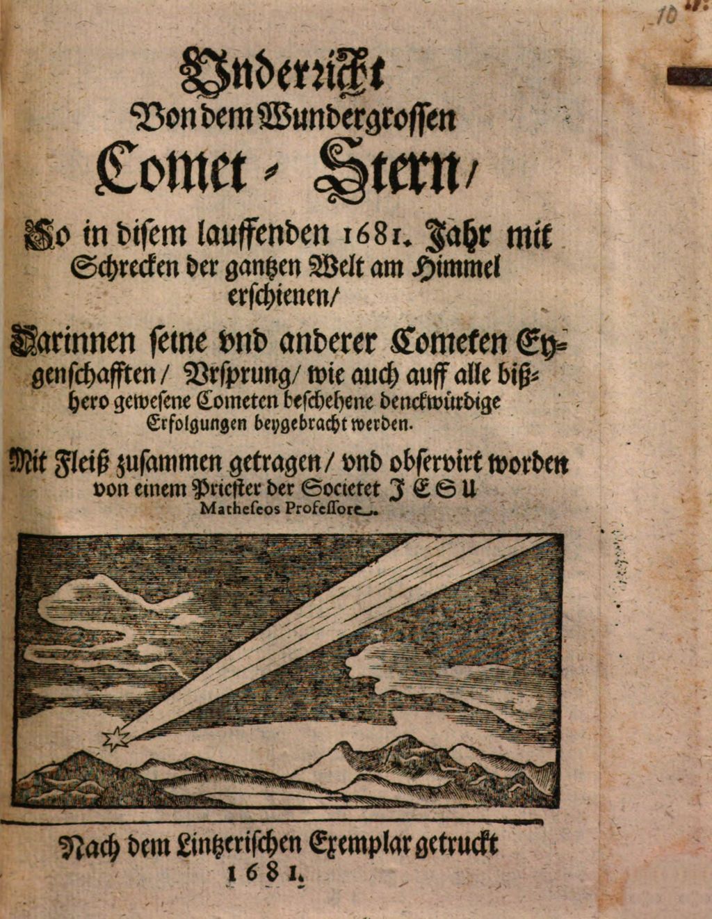 Cover of Underricht Von dem Wundergrossen Comet-Stern, So in disem lauffenden 1681. Jahr mit Schrecken der gantzen Welt am Himmel erschienen