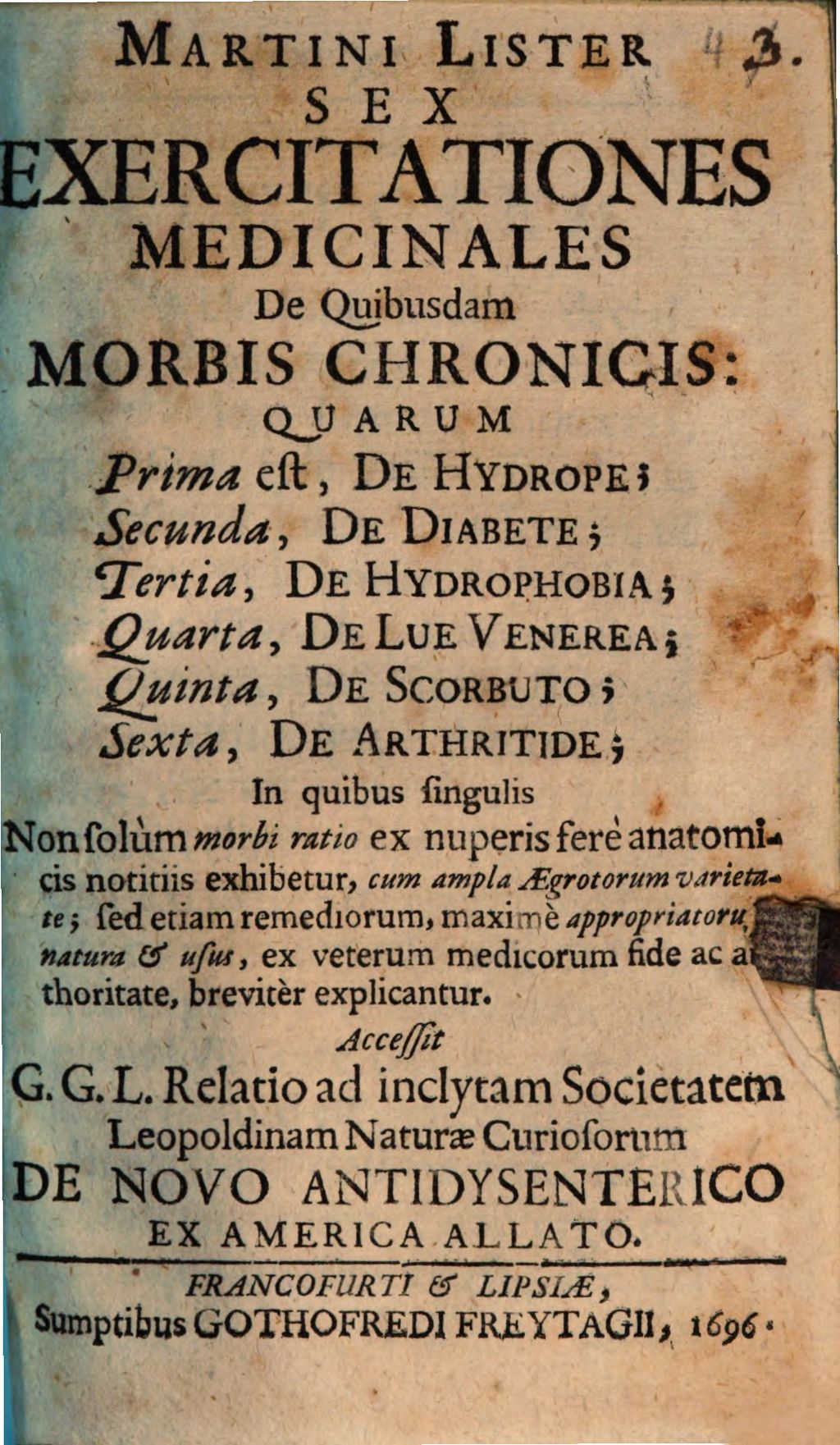 Cover of Sex exercitationes medicinales de quibusdam morbis chronicis