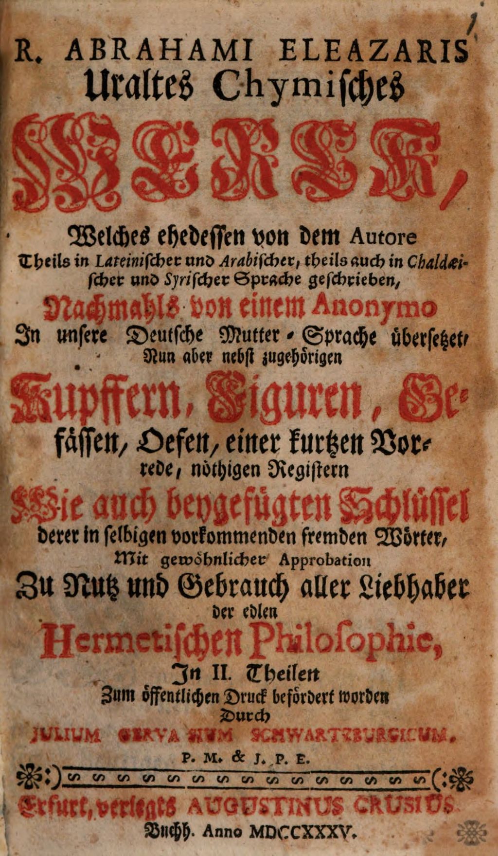 Cover of R. Abrahami Eleazaris Uraltes Chymisches Werck