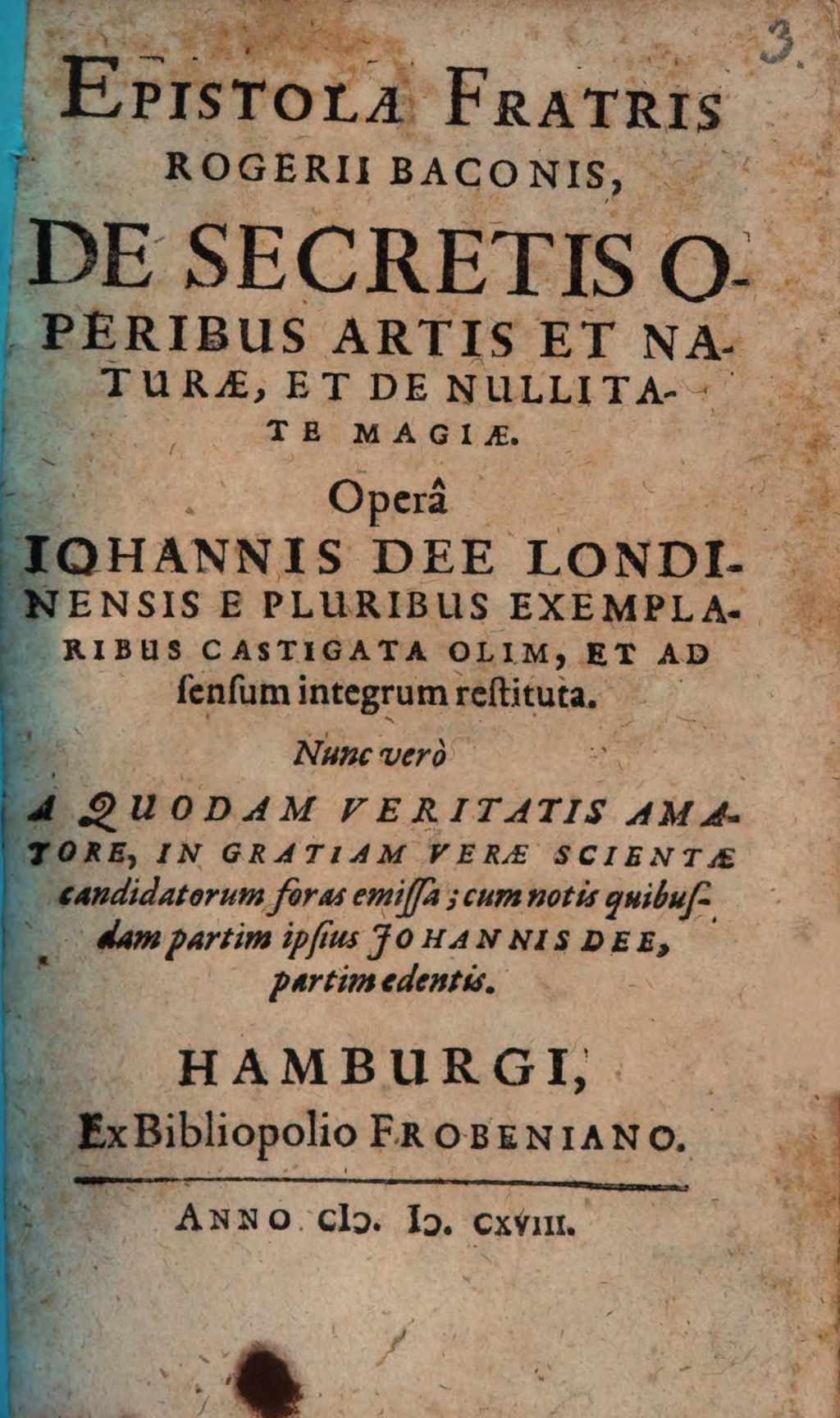 Cover of Epistola de secretis operibus artis et naturae