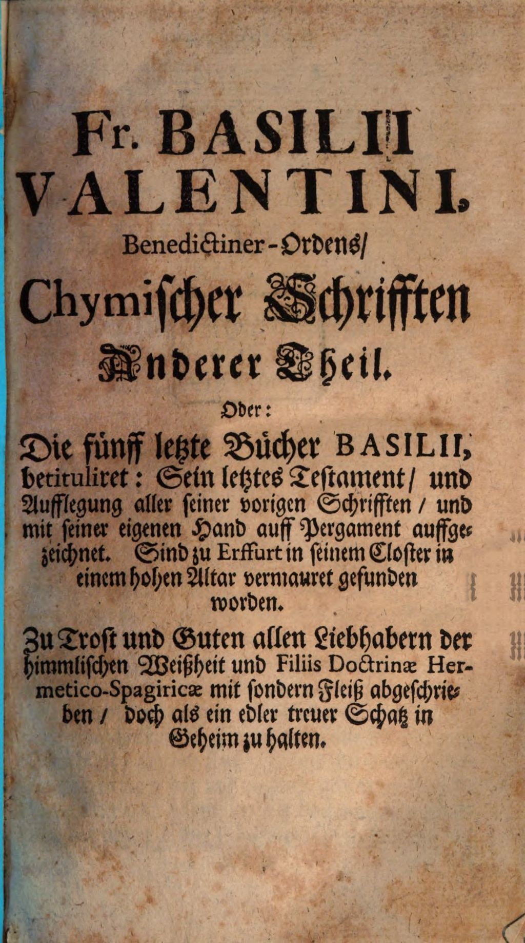Cover of Basilius Innovatus. Das ist: Fr. Basilii Valentini Chymische Schrifften