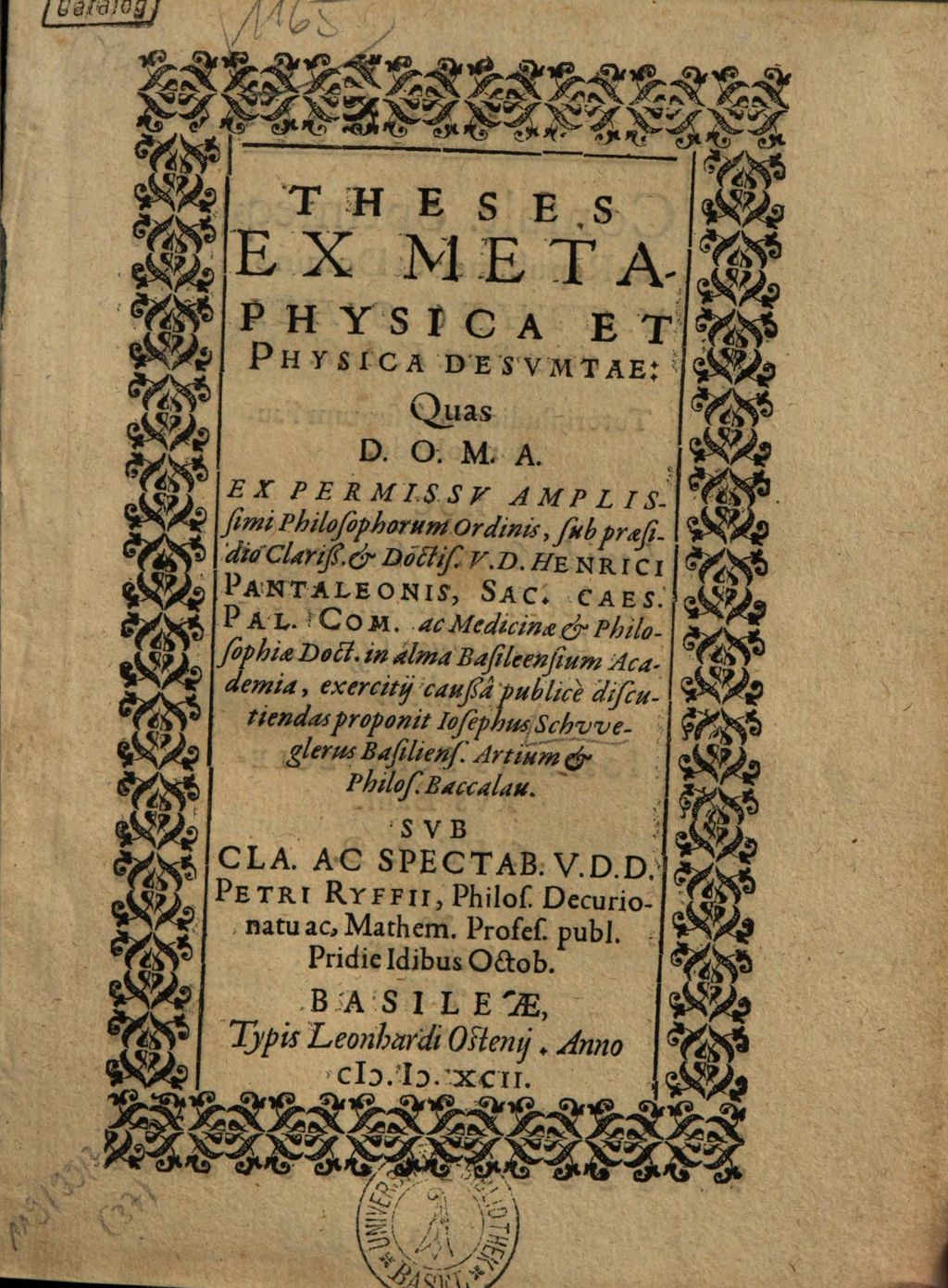 Cover of Theses Ex Metaphysica Et Physica Desvmtae