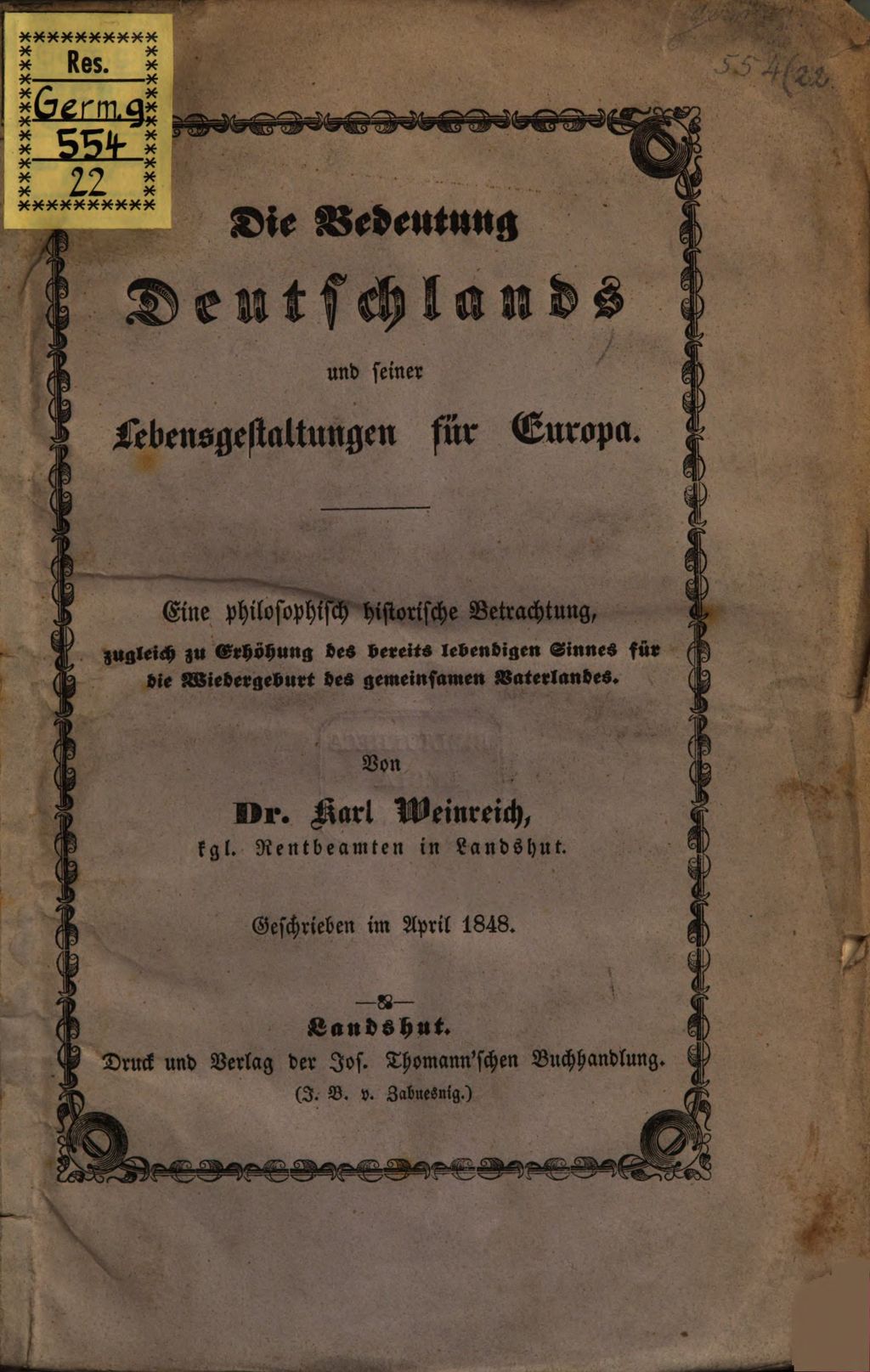 Cover of Die Bedeutung Deutschlands und seiner Lebensgestaltungen für Europa