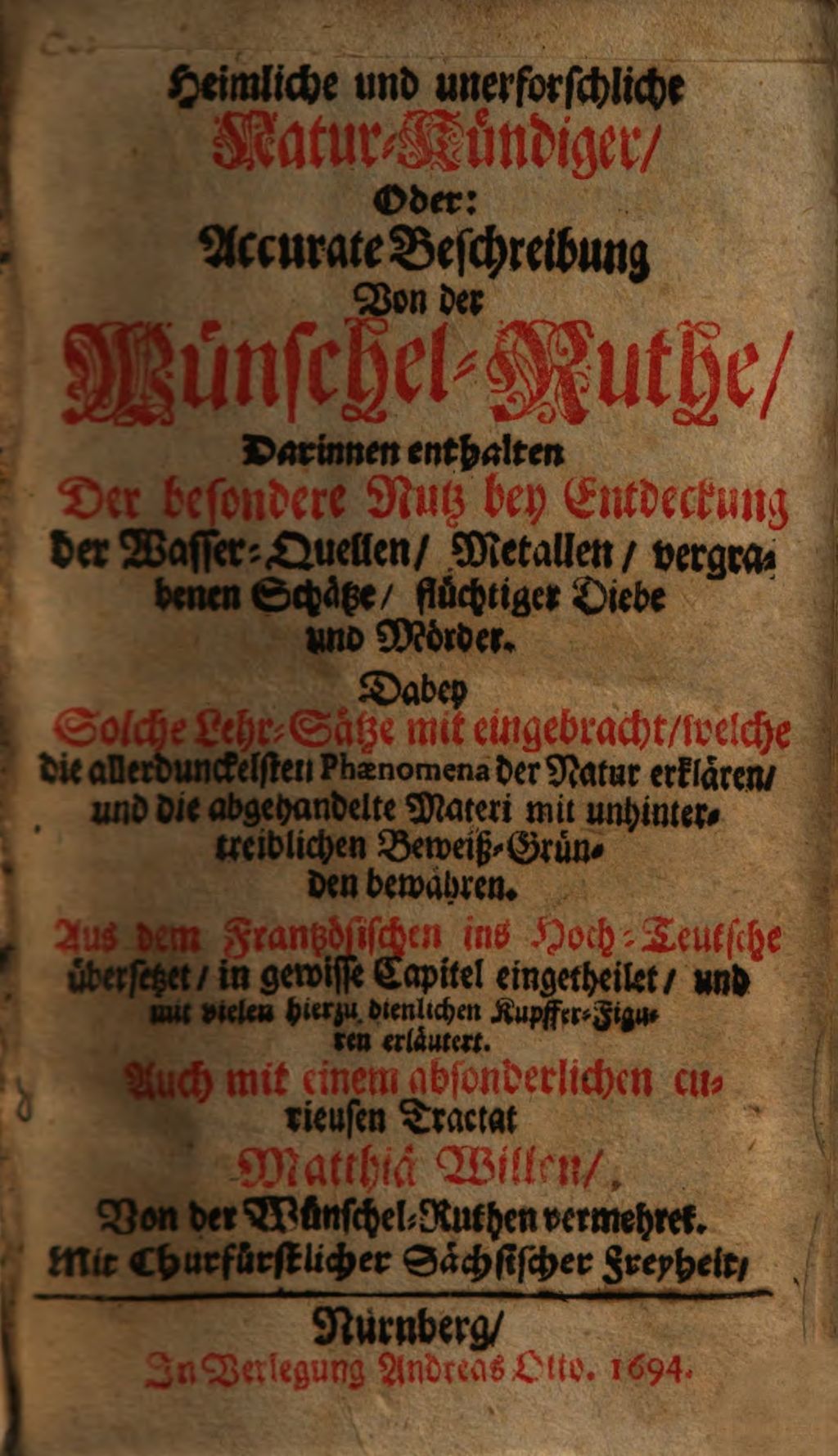 Cover of Der Heimliche und unerforschliche Natur-Kündiger, Oder: Accurate Beschreibung Von der Wünschel-Ruthe