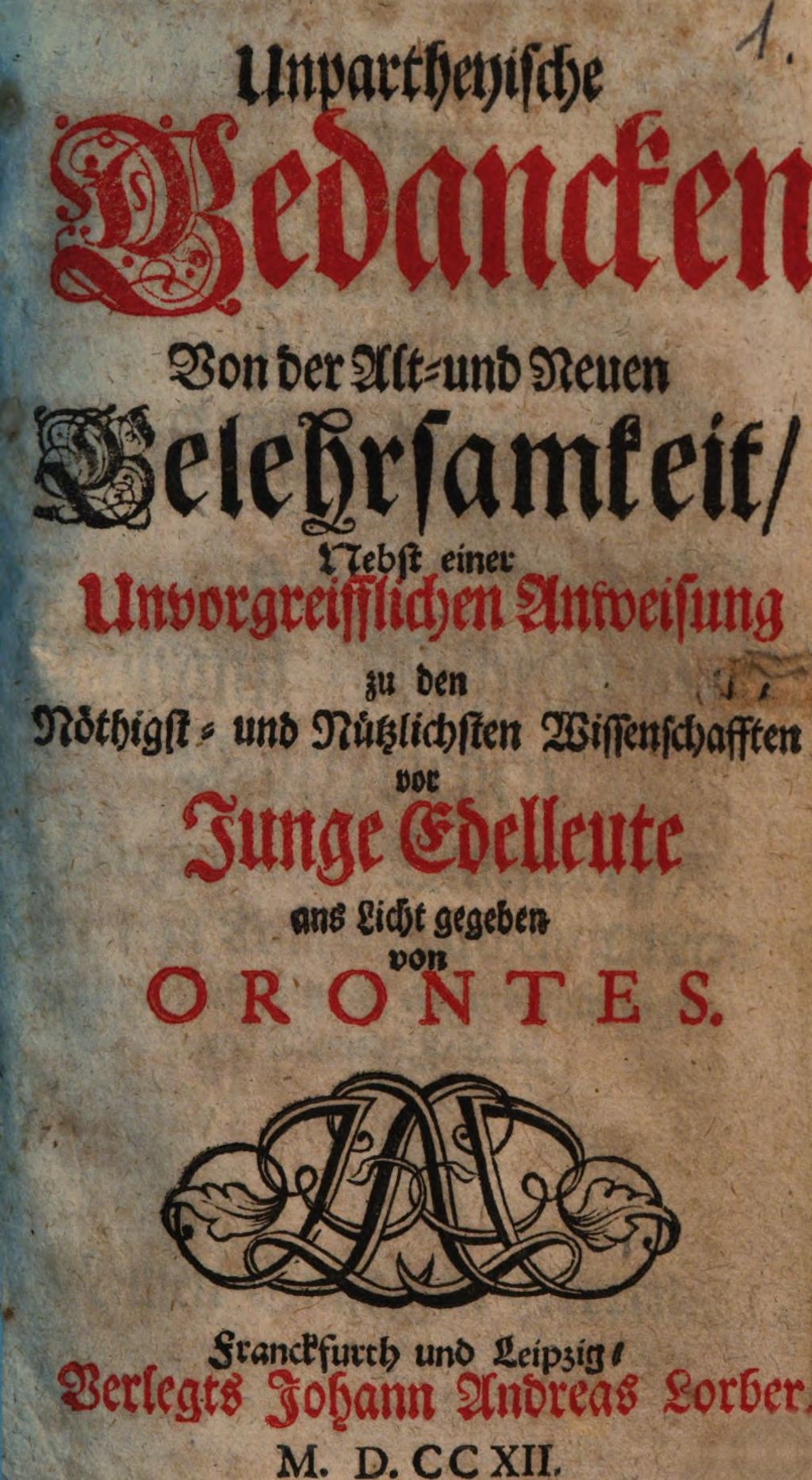 Cover of Unpartheyische Gedanken Von der Alt- und Neuen Gelehrsamkeit