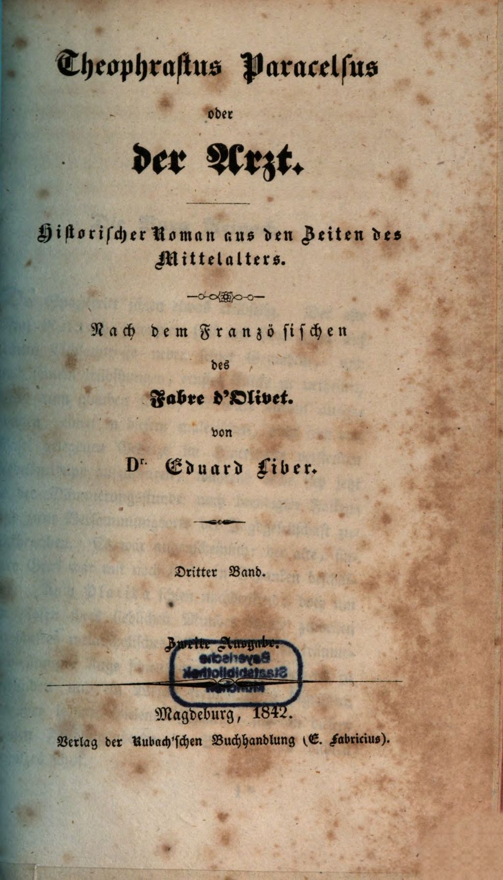 Cover of Theophrastus Paracelsus oder der Arzt