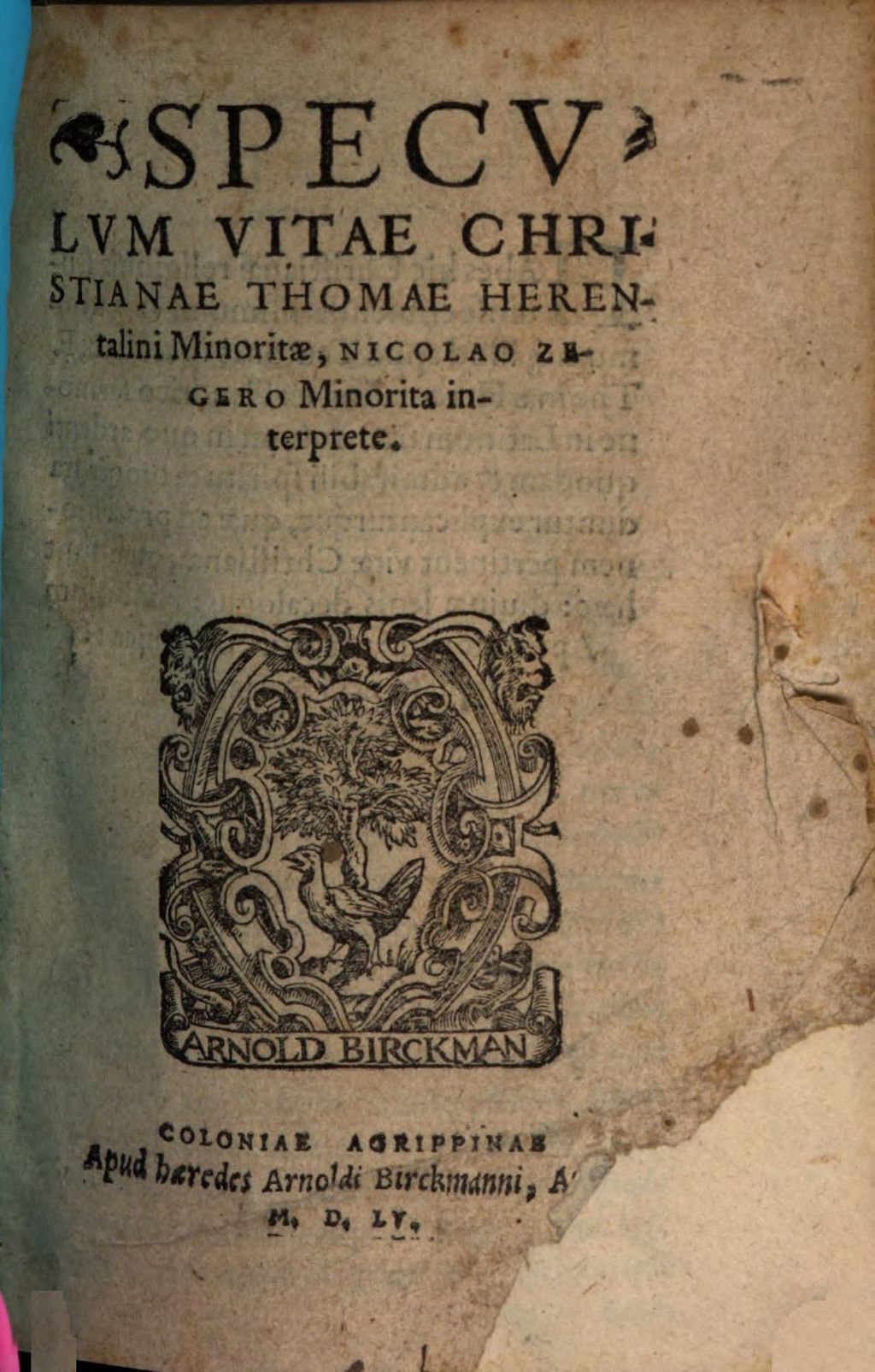 Cover of Specvlvm Vitae Christianae Thomae Herentalini Minoritae