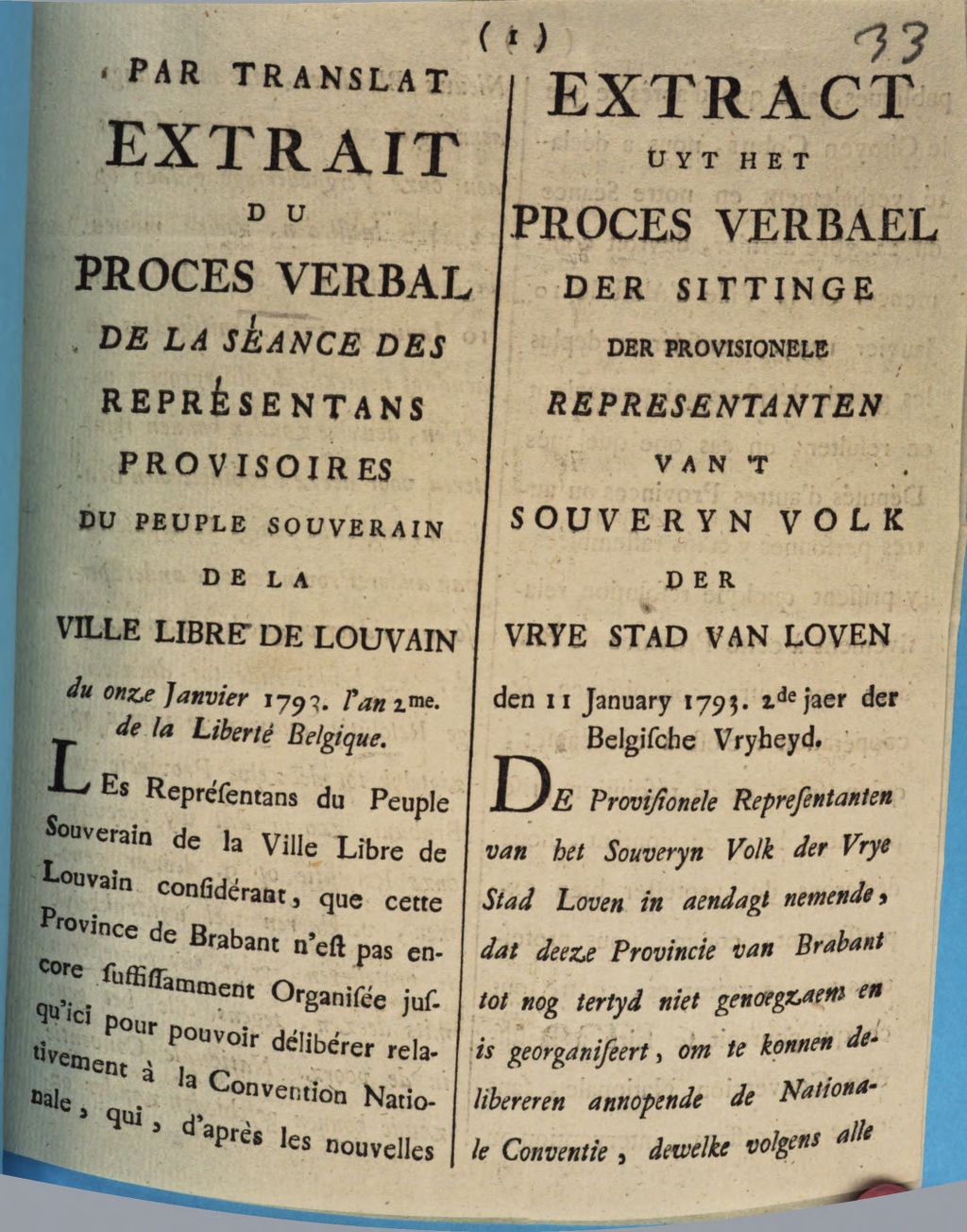 Cover of Par Translat Du Proces Verbal De La Séance Des Raprésentans Provisoires Du Peuple Souverain De La Ville Libre De Louvain