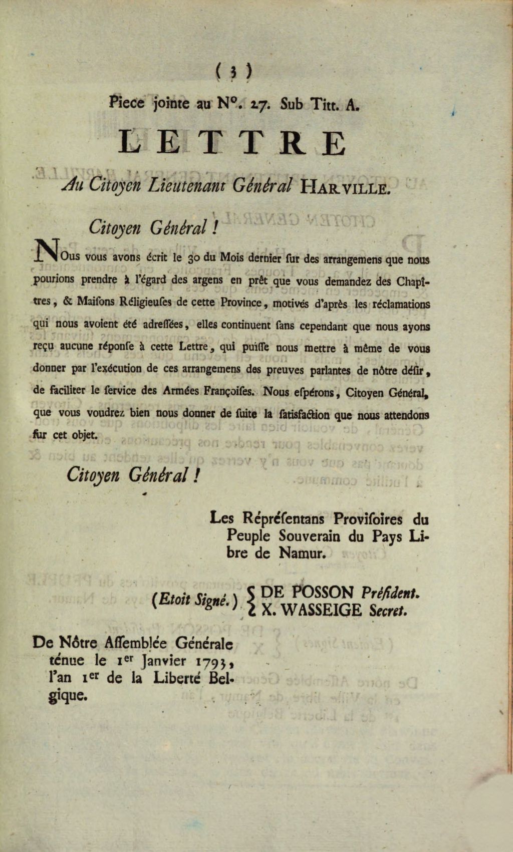 Cover of Precis Du Protocole Aux Proces verbaux des Seances des Representans provisoires du Peuple Souverain du Pays de Namur. Seance Du 1 Janvier 1793. L'an 2me. de la Liberte Belgique