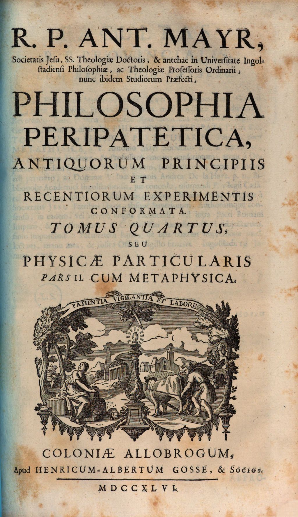 Cover of R. P. Ant. Mayr, Philosophia peripatetica