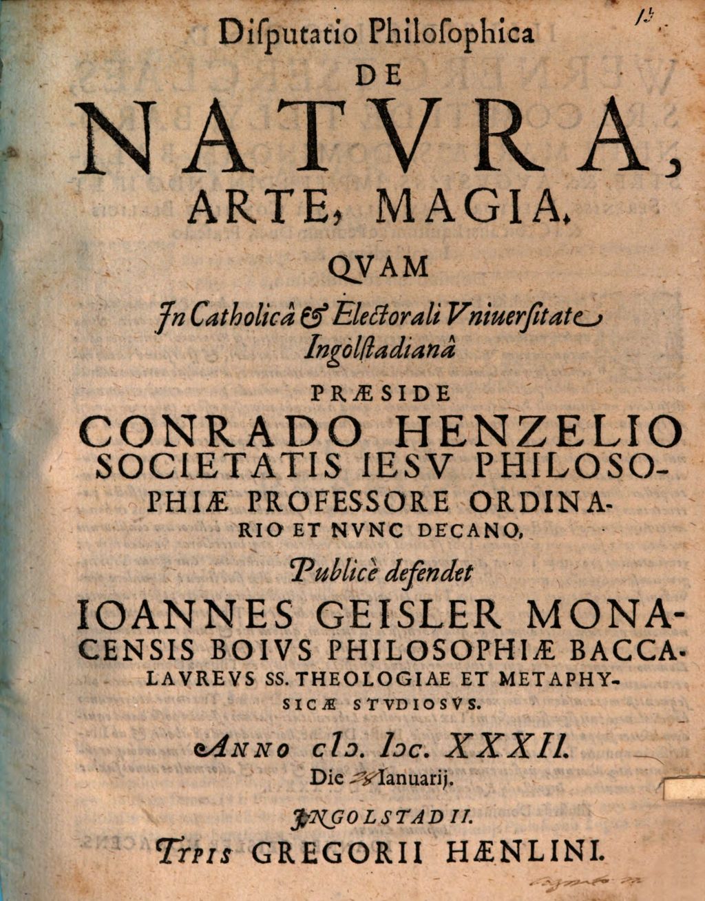 Cover of Disputatio Philosophica De Natvra, Arte, Magia
